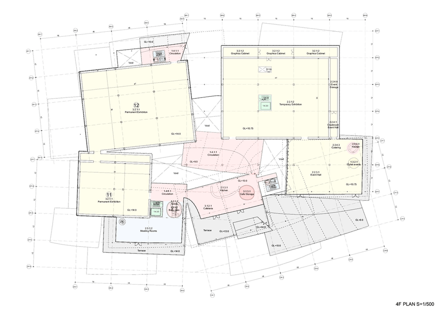 Planta cuarta. Propuesta por SANAA para la Nueva Galería Nacional/Museo Ludwig. Imagen cortesía de Liget Budapest Design Competition. 