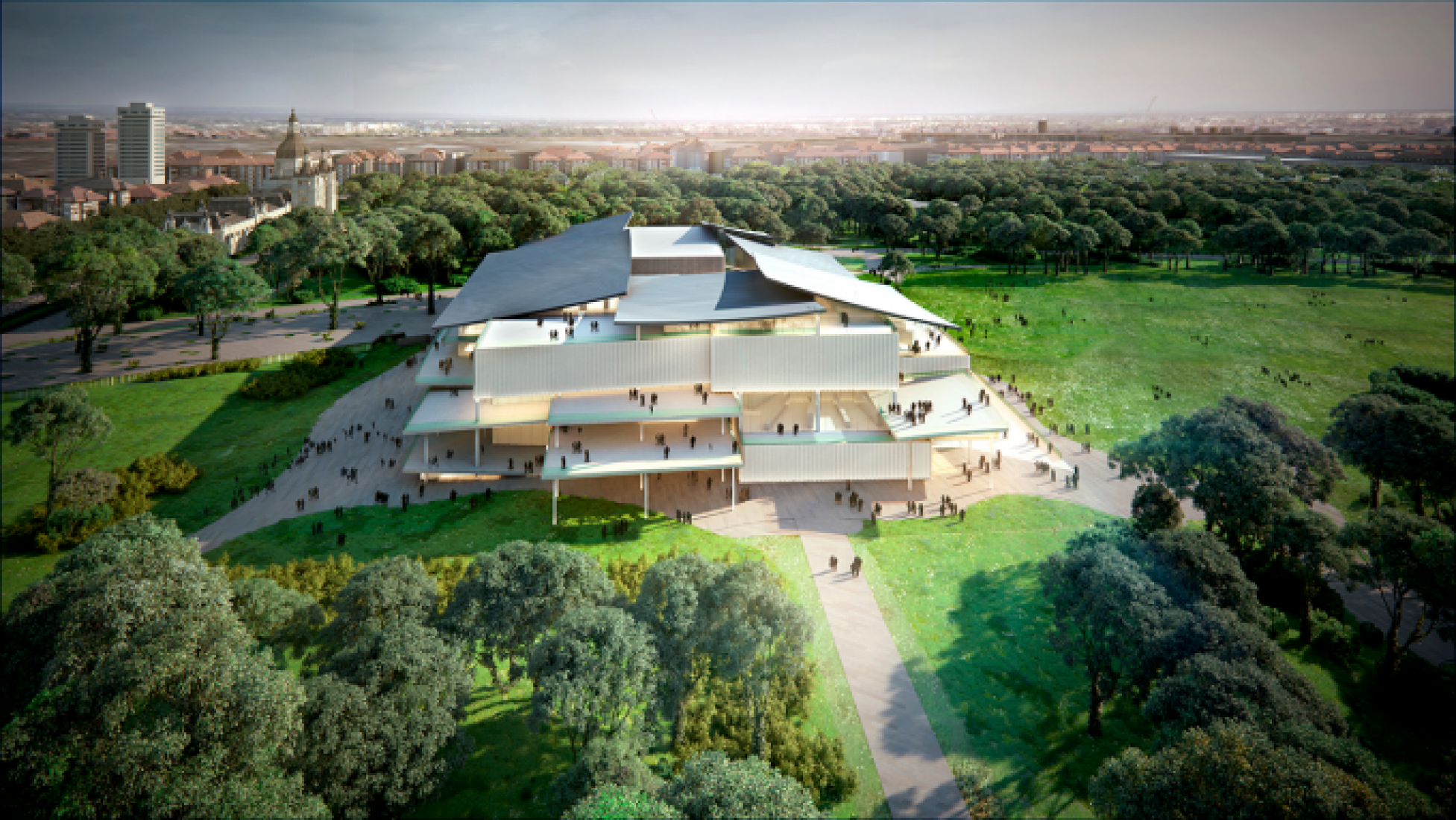 Vista general. Propuesta por SANAA para la Nueva Galería Nacional/Museo Ludwig. Imagen cortesía de Liget Budapest Design Competition. 