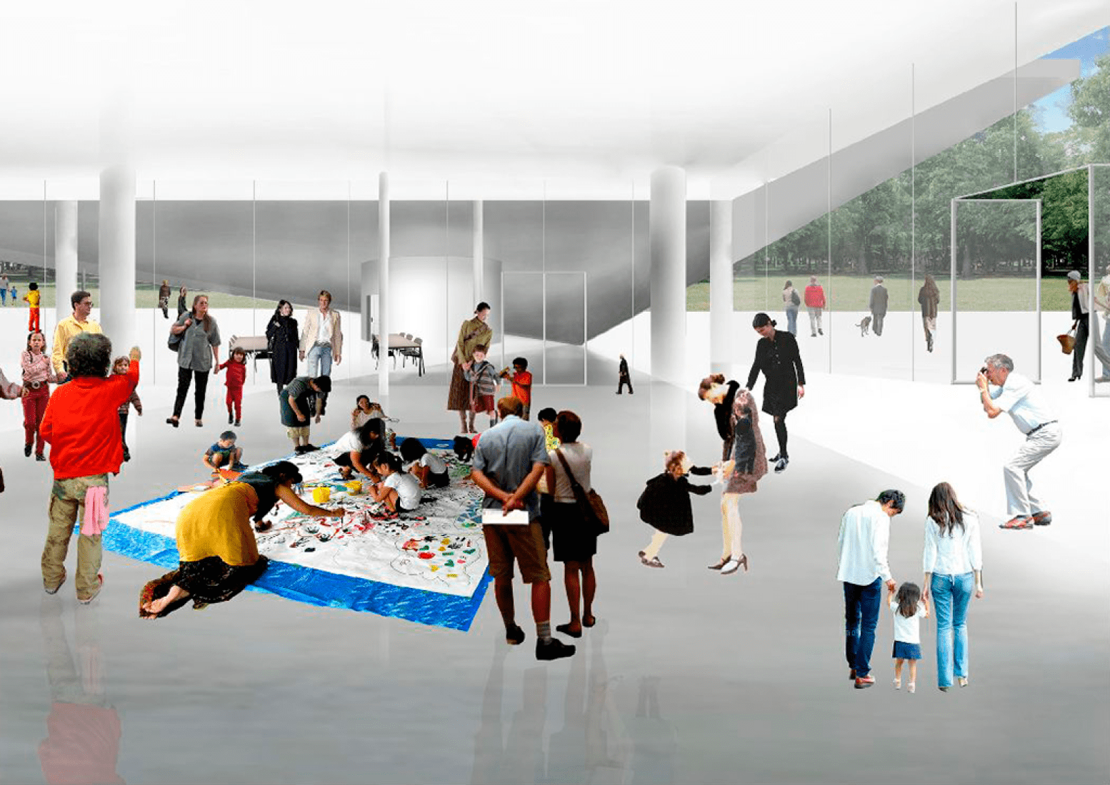 Vista interior. Propuesta por SANAA para la Nueva Galería Nacional/Museo Ludwig. Imagen cortesía de Liget Budapest Design Competition.