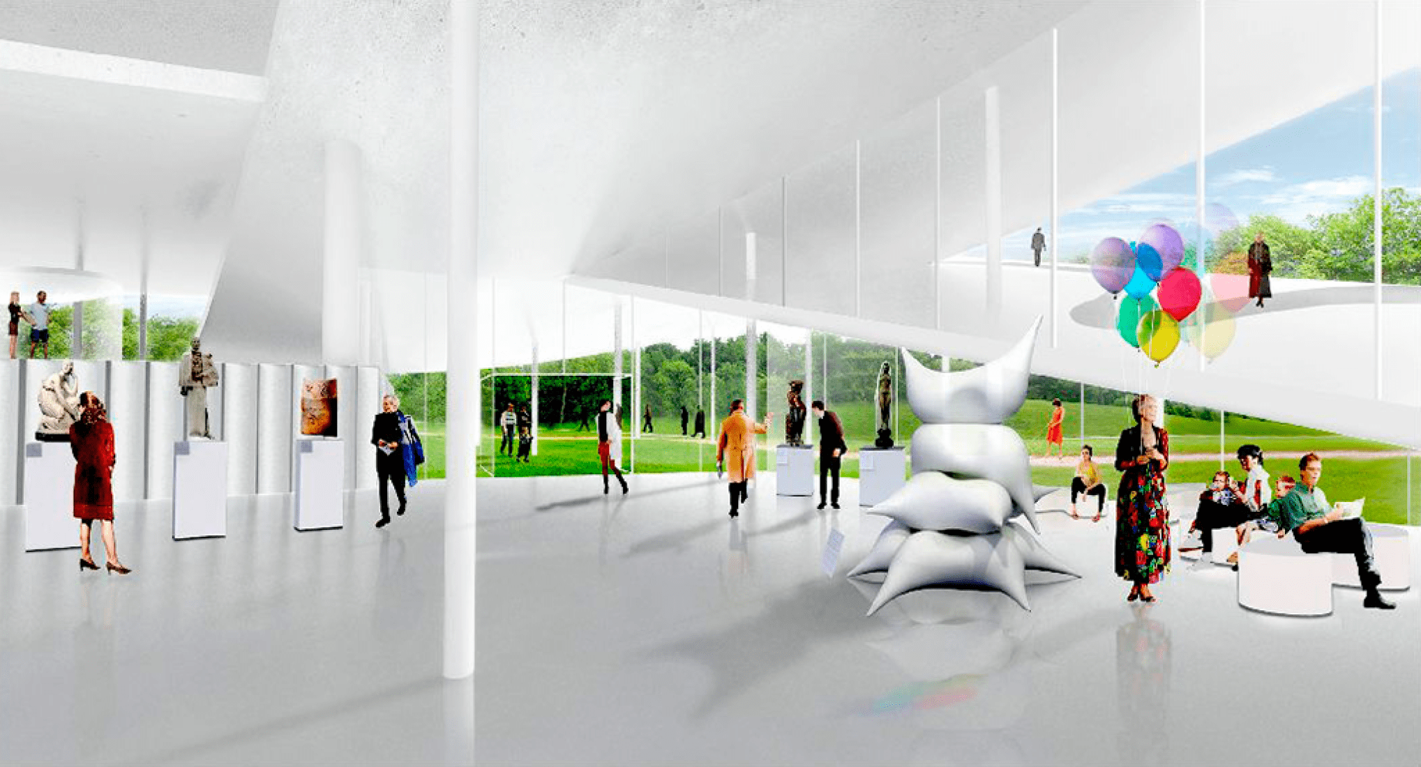 Vista interior. Propuesta por SANAA para la Nueva Galería Nacional/Museo Ludwig. Imagen cortesía de Liget Budapest Design Competition. 