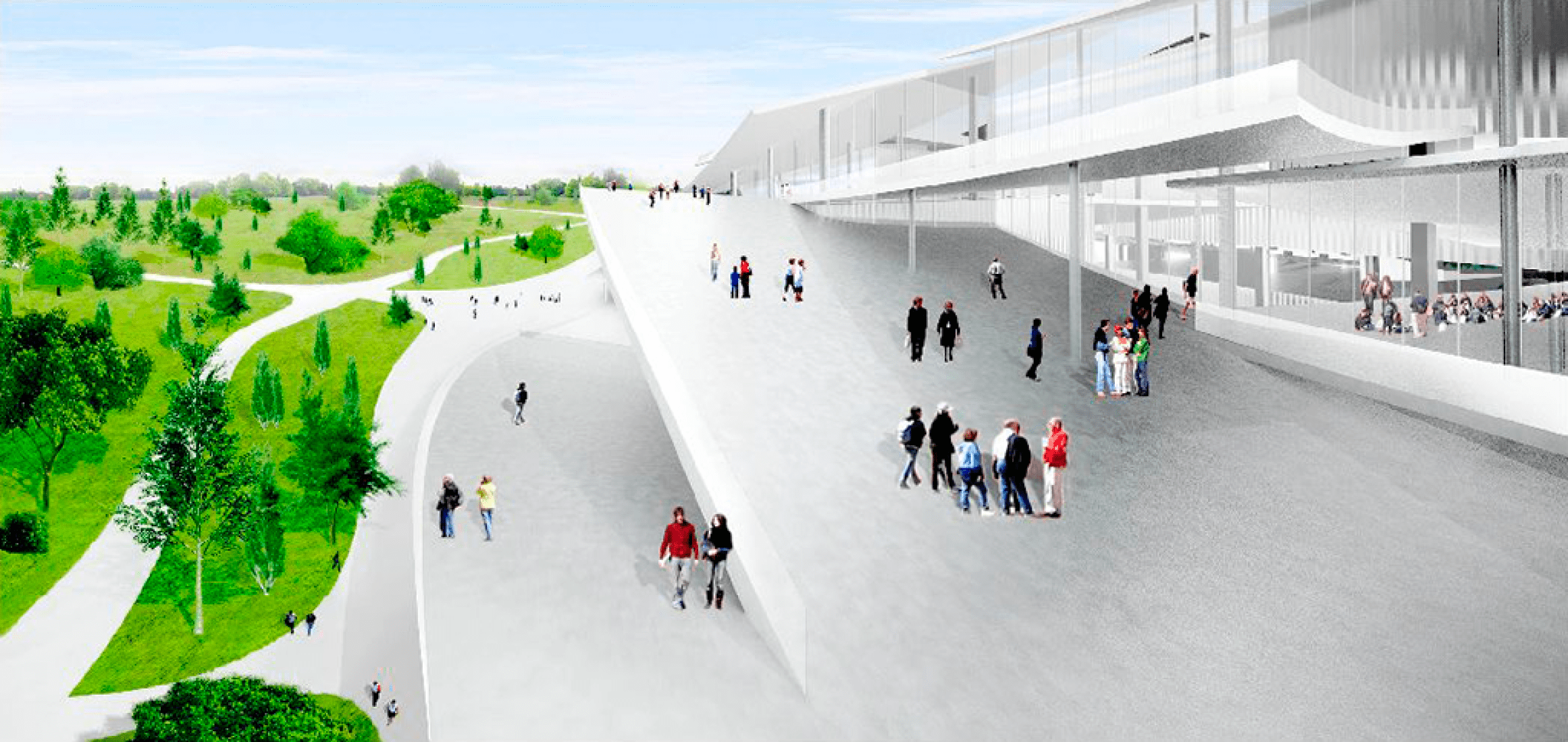 Rampas de acceso. Propuesta por SANAA para la Nueva Galería Nacional/Museo Ludwig. Imagen cortesía de Liget Budapest Design Competition. 