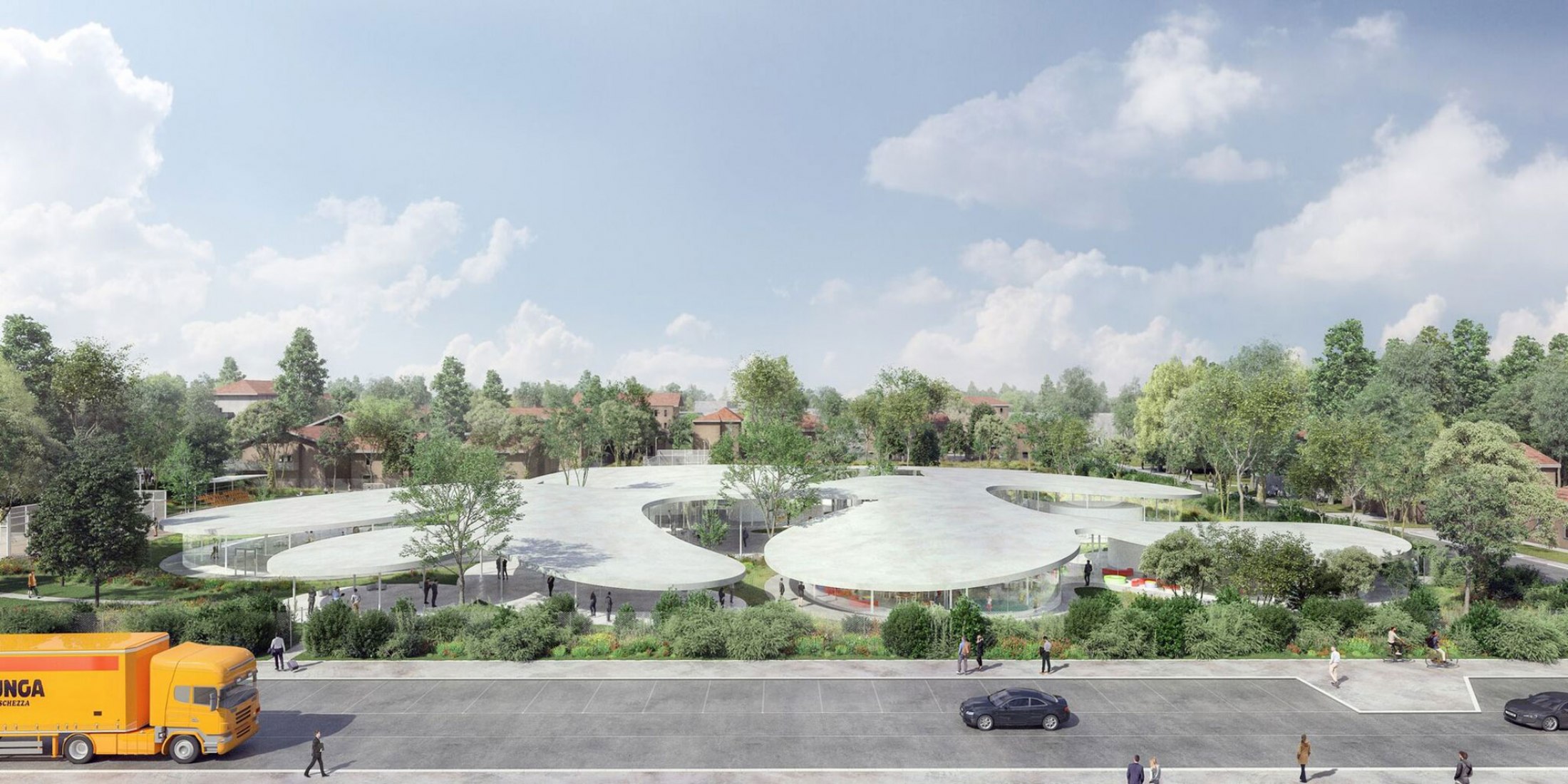 Campus for the Italian supermarket Esselunga by SANAA. Renderings courtesy of Esselunga