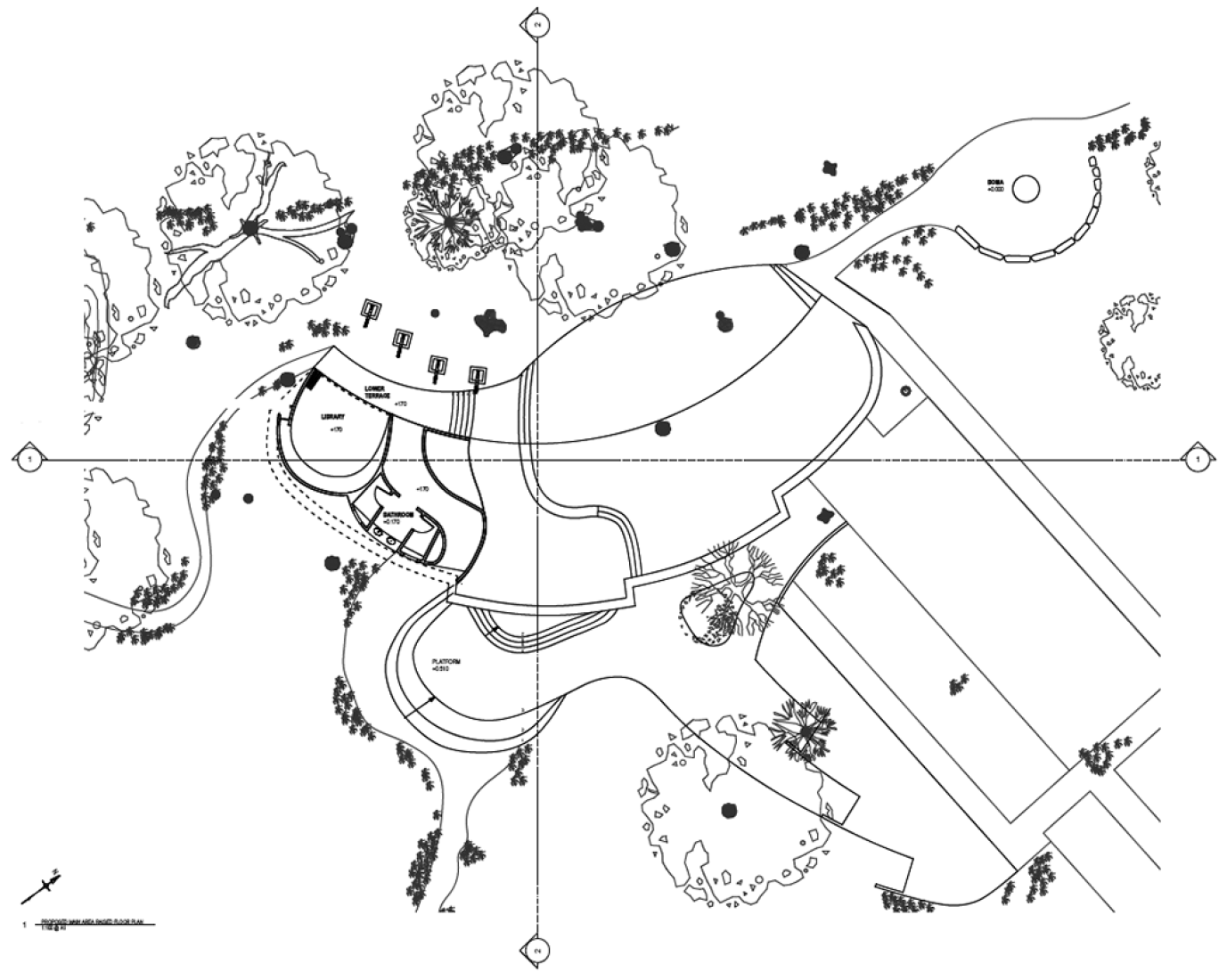 General plan of the lodge of the Sandibe Okavango Safari in Botswana, by Nicholas Plewman Architects and Michaelis Boyd Architects.