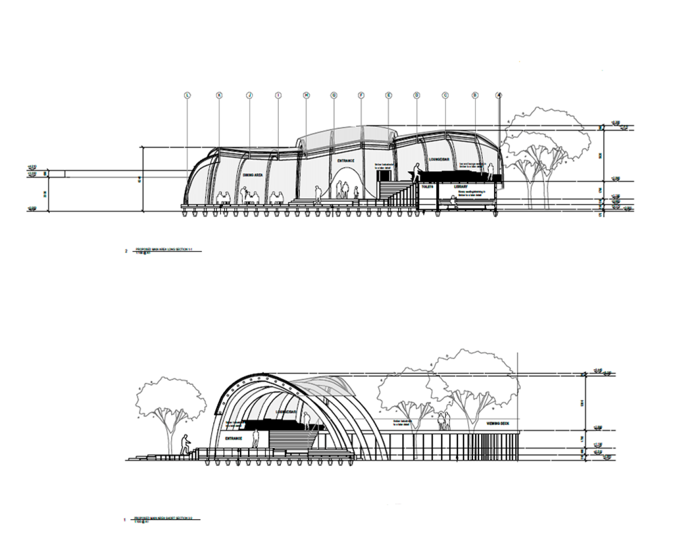 Sections of the lodge of the Sandibe Okavango Safari in Botswana, by Nicholas Plewman Architects and Michaelis Boyd Architects.