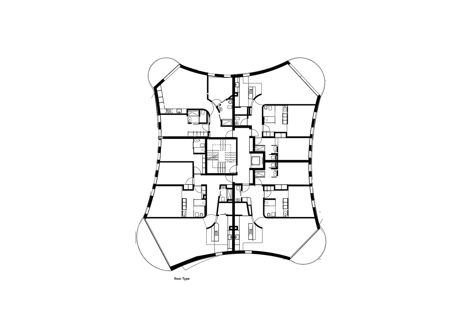 Plano de planta tipo. Edifício Sense 100 por Sandra Micaela Casinha architects.