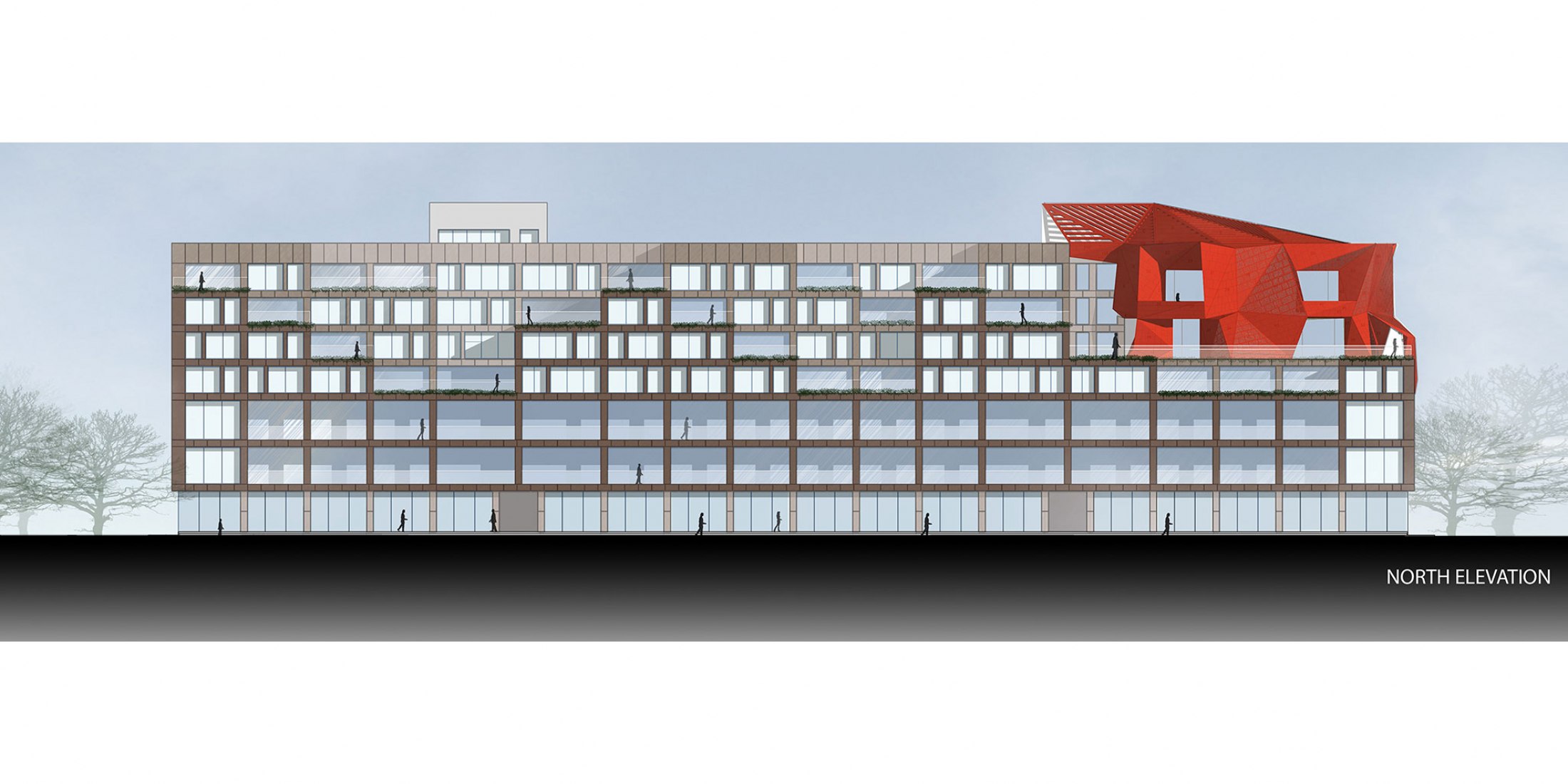 Alzado a calle 30M Wide Road. Edificio Stellar por Sanjay Puri Architects. 