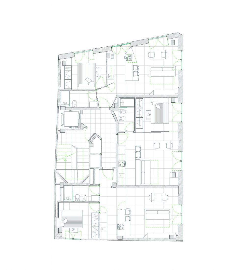 Plano de planta tipo. Edificio Baltasar por Santa-Cruz Arquitectura. 