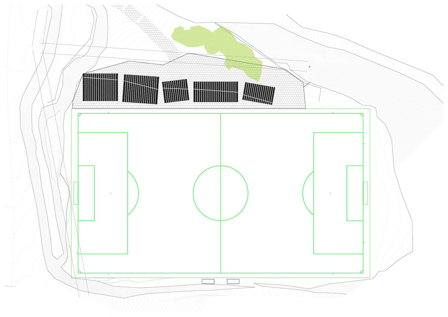 Site plan. Campañó soccer field by Santos y Mera Arquitectos.