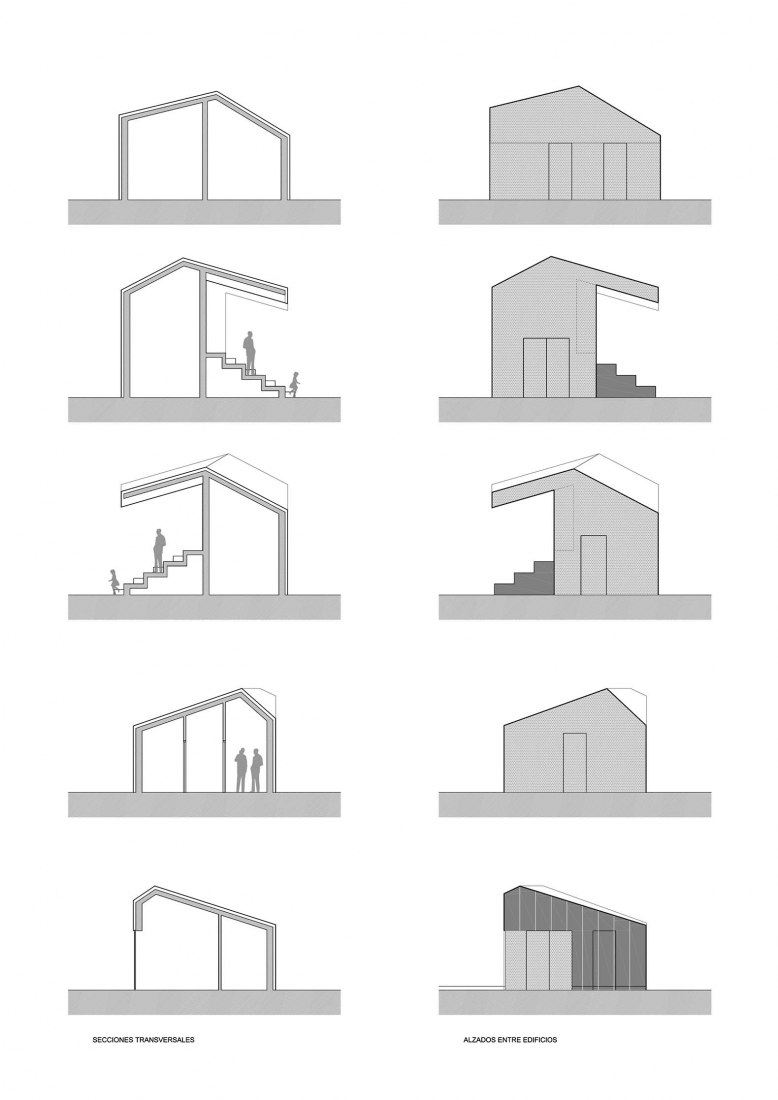 Cross sections and side elevations I. Campañó soccer field by Santos y Mera Arquitectos.