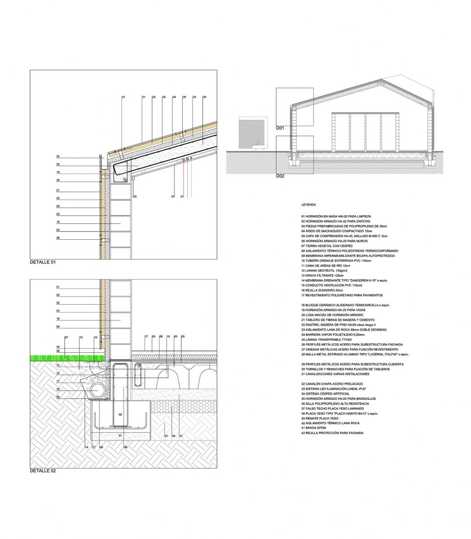 Construction details I. Campañó soccer field by Santos y Mera Arquitectos.