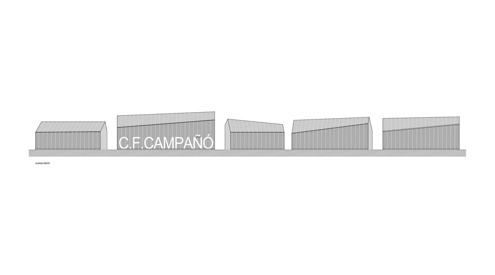 West elevation. Campañó soccer field by Santos y Mera Arquitectos.