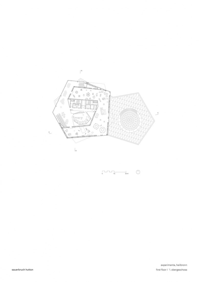 First floor plan. Experimenta, Heilbronn by Sauerbruch Hutton.