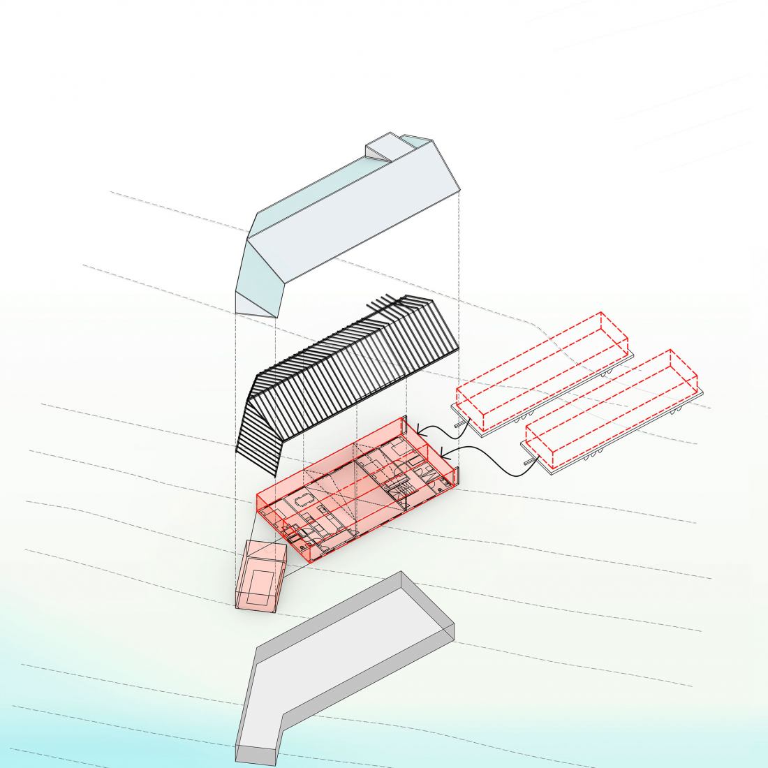 Exploited axonometry. Oblong Farm by Scalar Architecture.