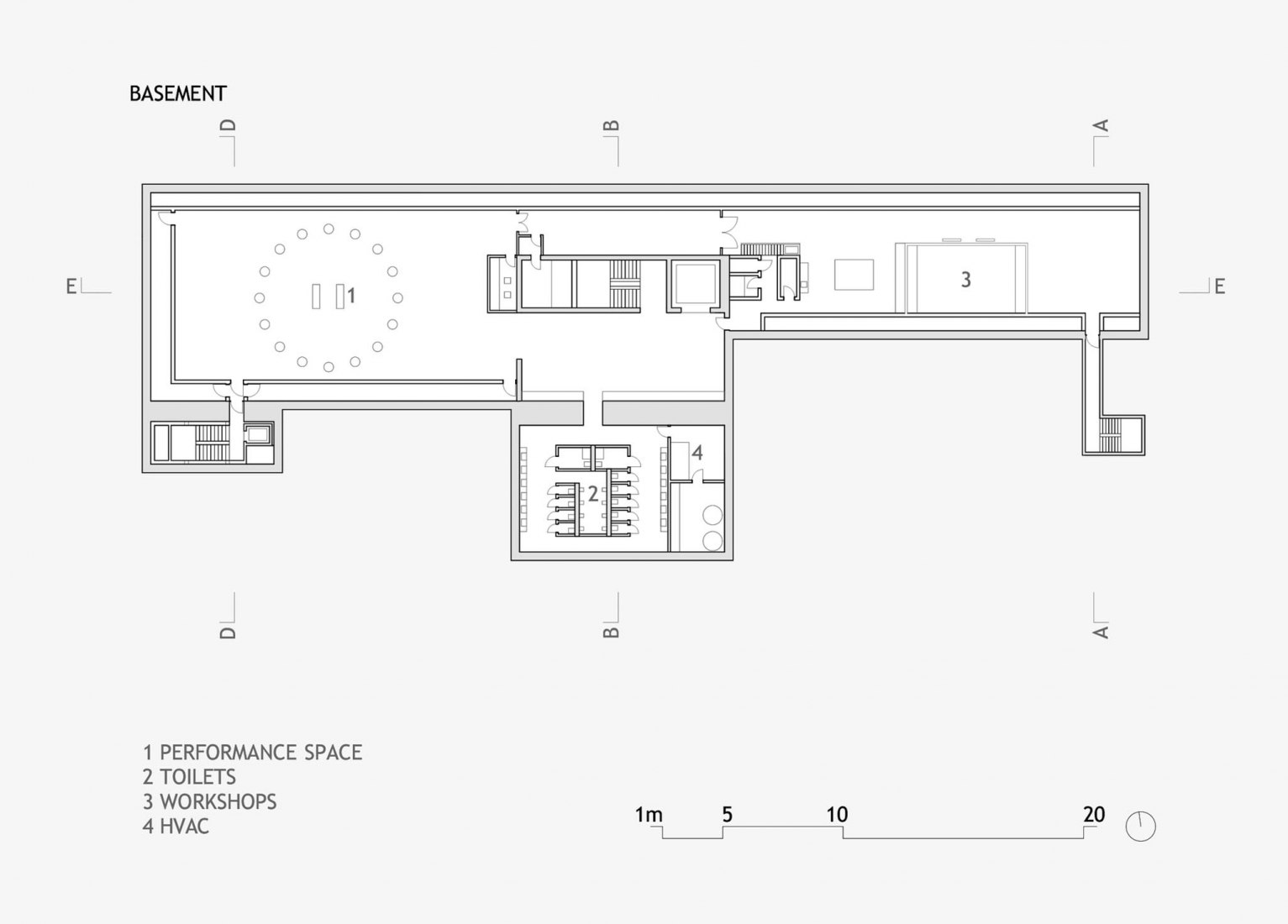 Basement floor plan. Cukrarna Space for Contemporary Art by Scapelab.