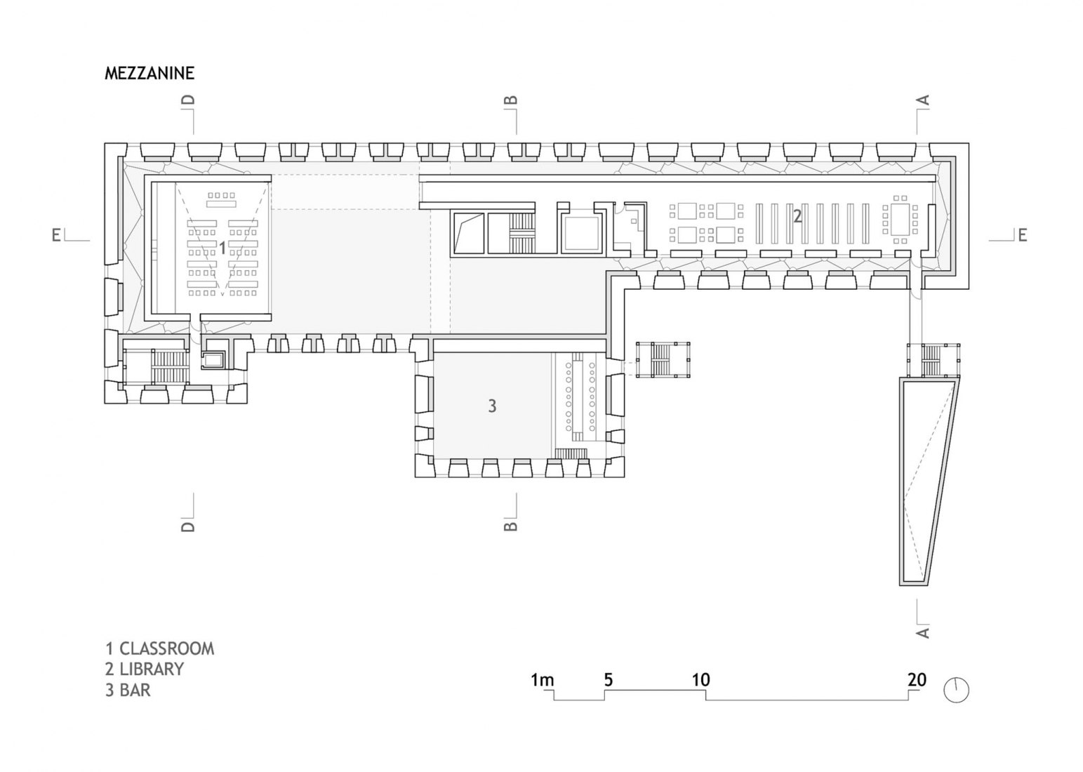 Mezzanine floor plan. Cukrarna Space for Contemporary Art by Scapelab.