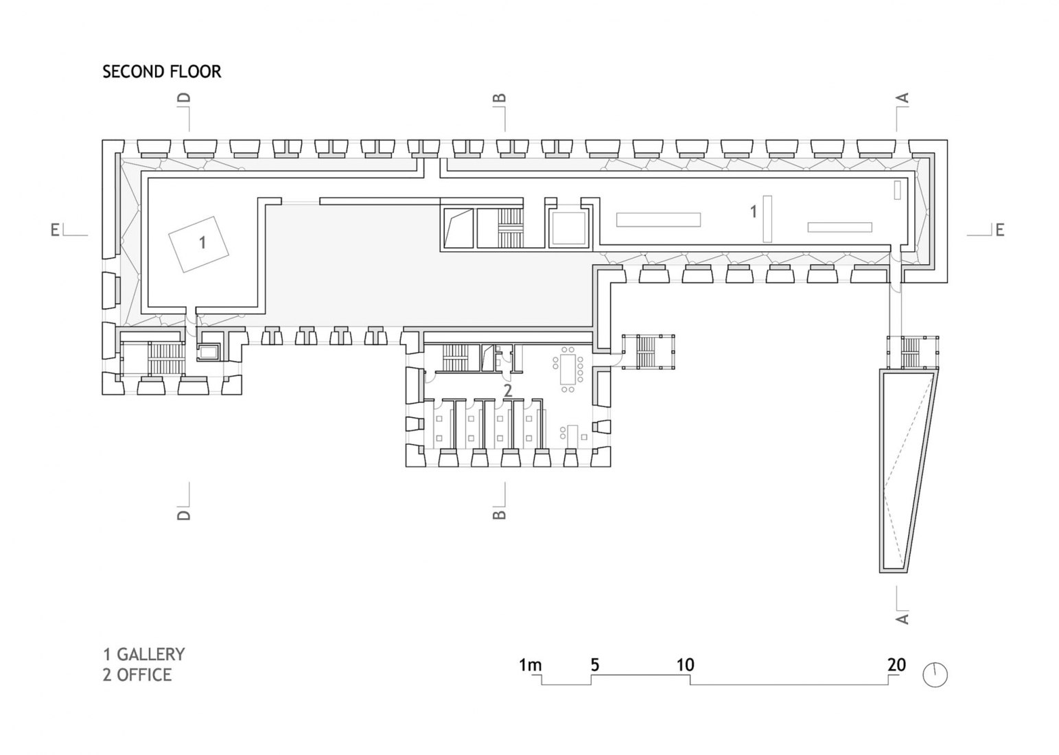 Second floor plan. Cukrarna Space for Contemporary Art by Scapelab.