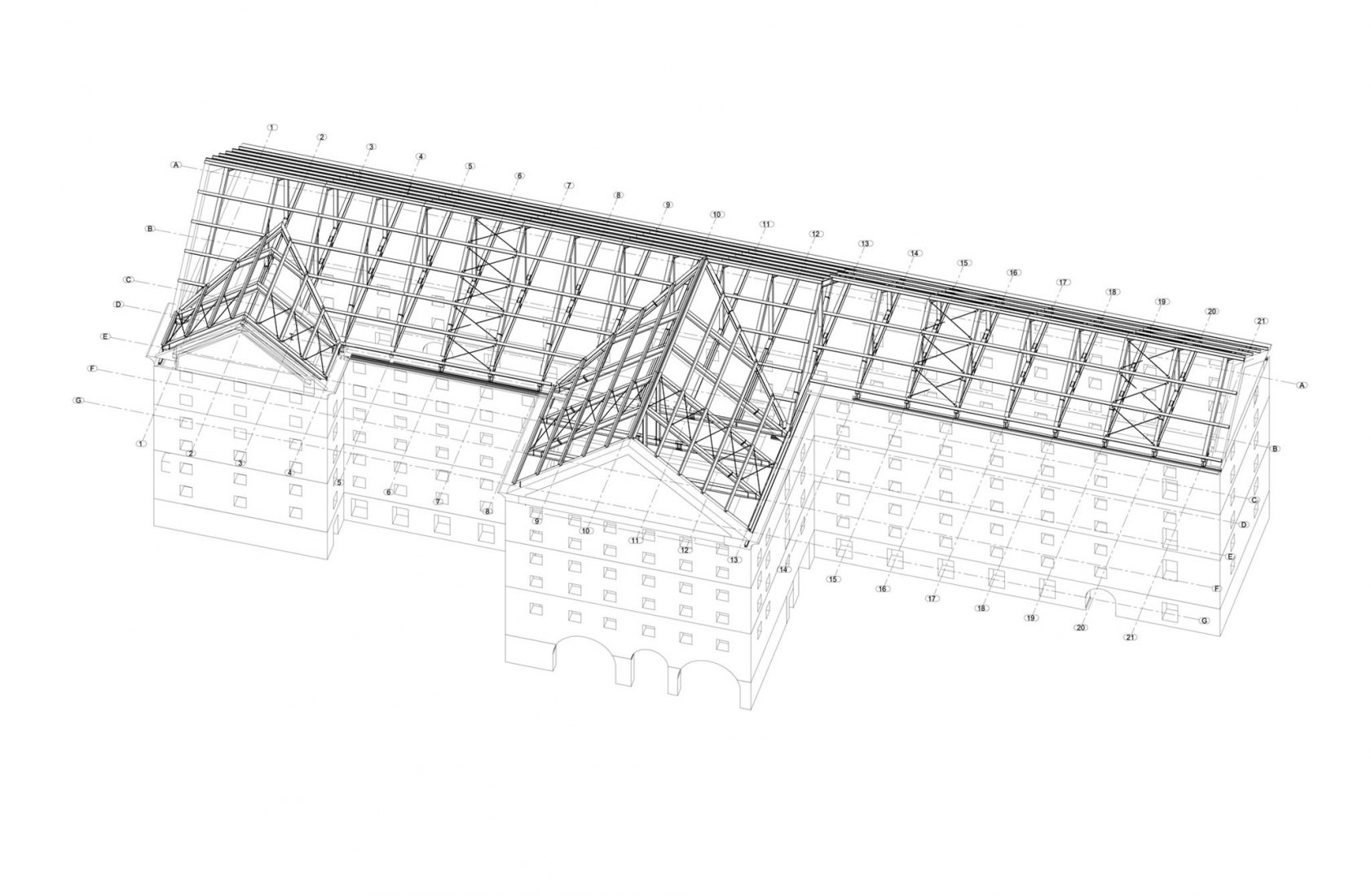Axonometric structure. Cukrarna Space for Contemporary Art by Scapelab.
