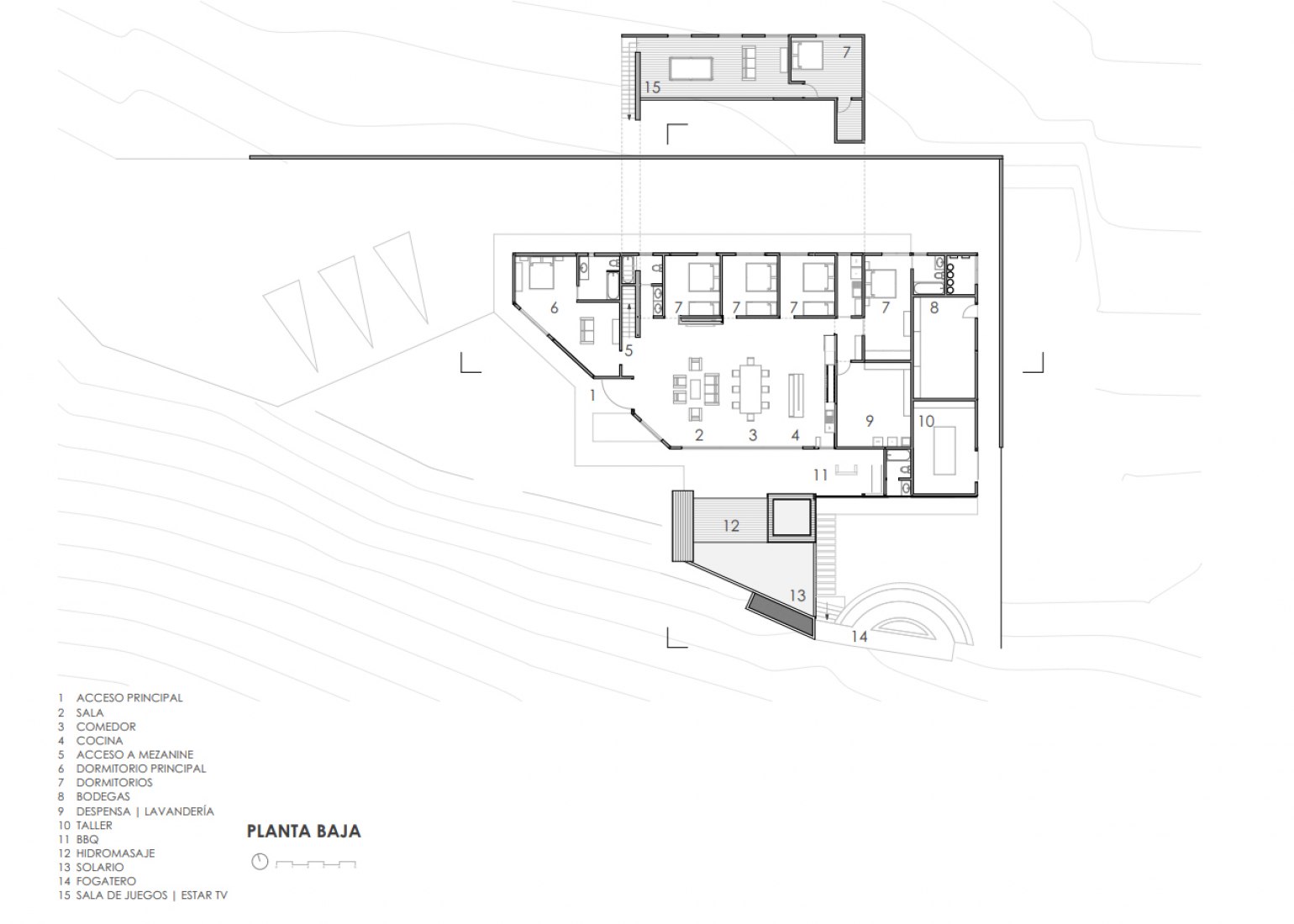 Planta baja. Casa Galpón por Sebastián Mora Arquitecto