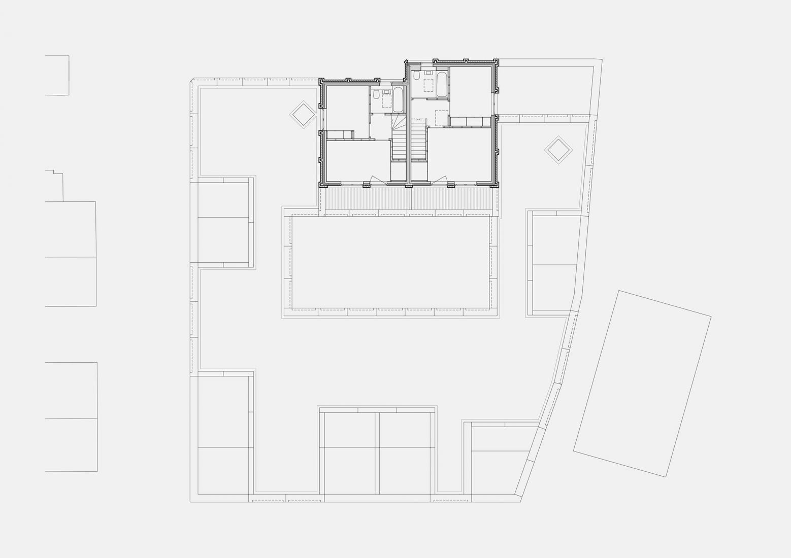 Second floor plan. Courtyard housing by Sergison Bates architects LLP.