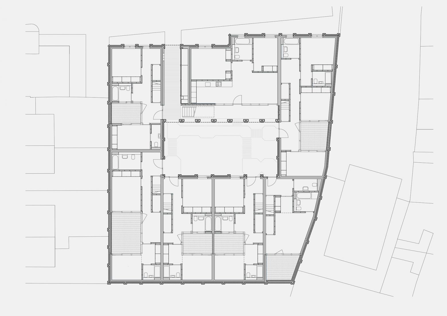 Ground floor plan. Courtyard housing by Sergison Bates architects LLP.