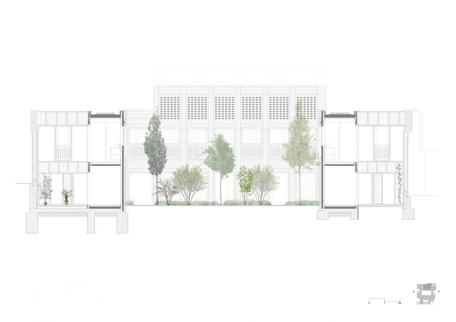 Section. Courtyard housing by Sergison Bates architects LLP.