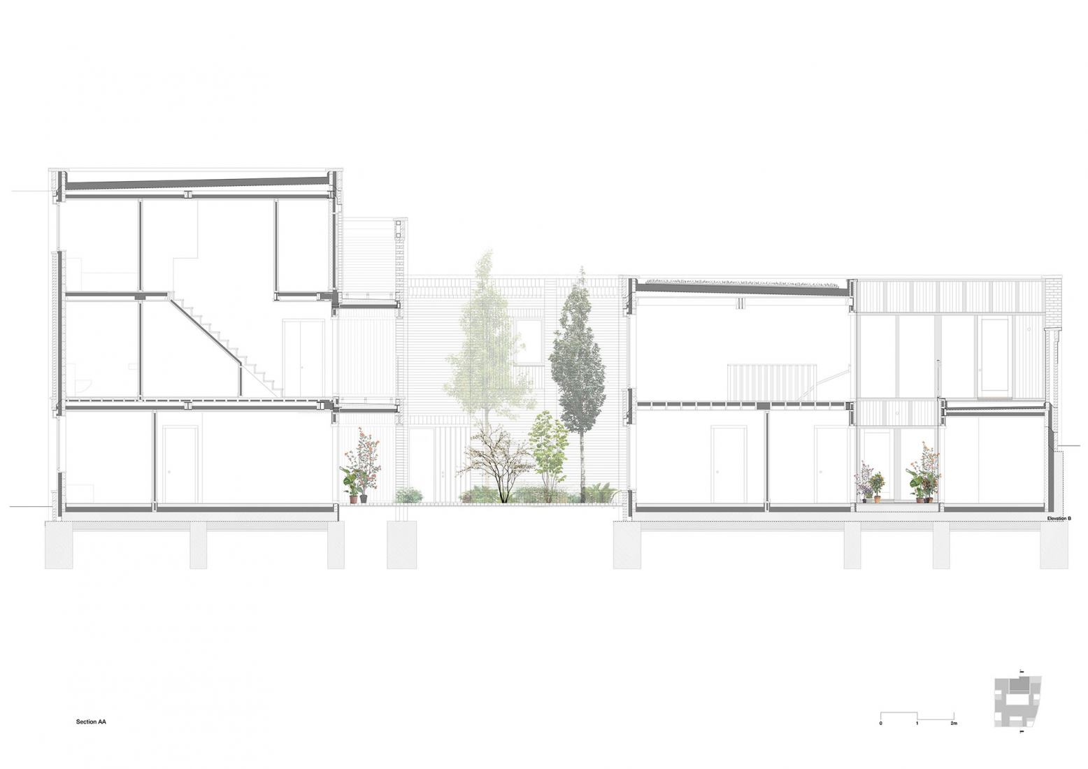 Section. Courtyard housing by Sergison Bates architects LLP.
