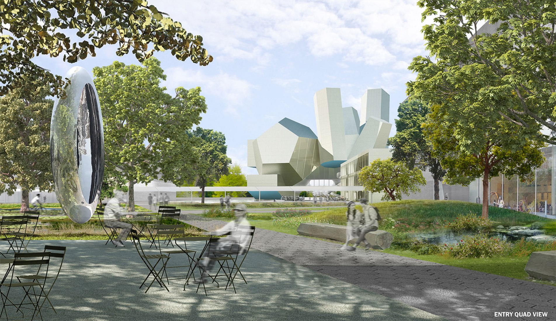Vista exterior. Futuro campus de la Universidad de Dublín por Steven Holl Architects. Visualización por Steven Holl Architects