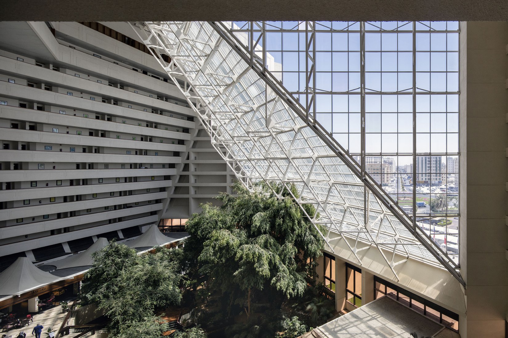  Interior view of atrium, Radisson Blu Resort, Corniche Street, Sharjah, Architects Collaborative, Inc, 1980. Sharjah Architecture Triennial: the first international platform on architecture in the MENASA region. Photograph by Ieva Saudargaite