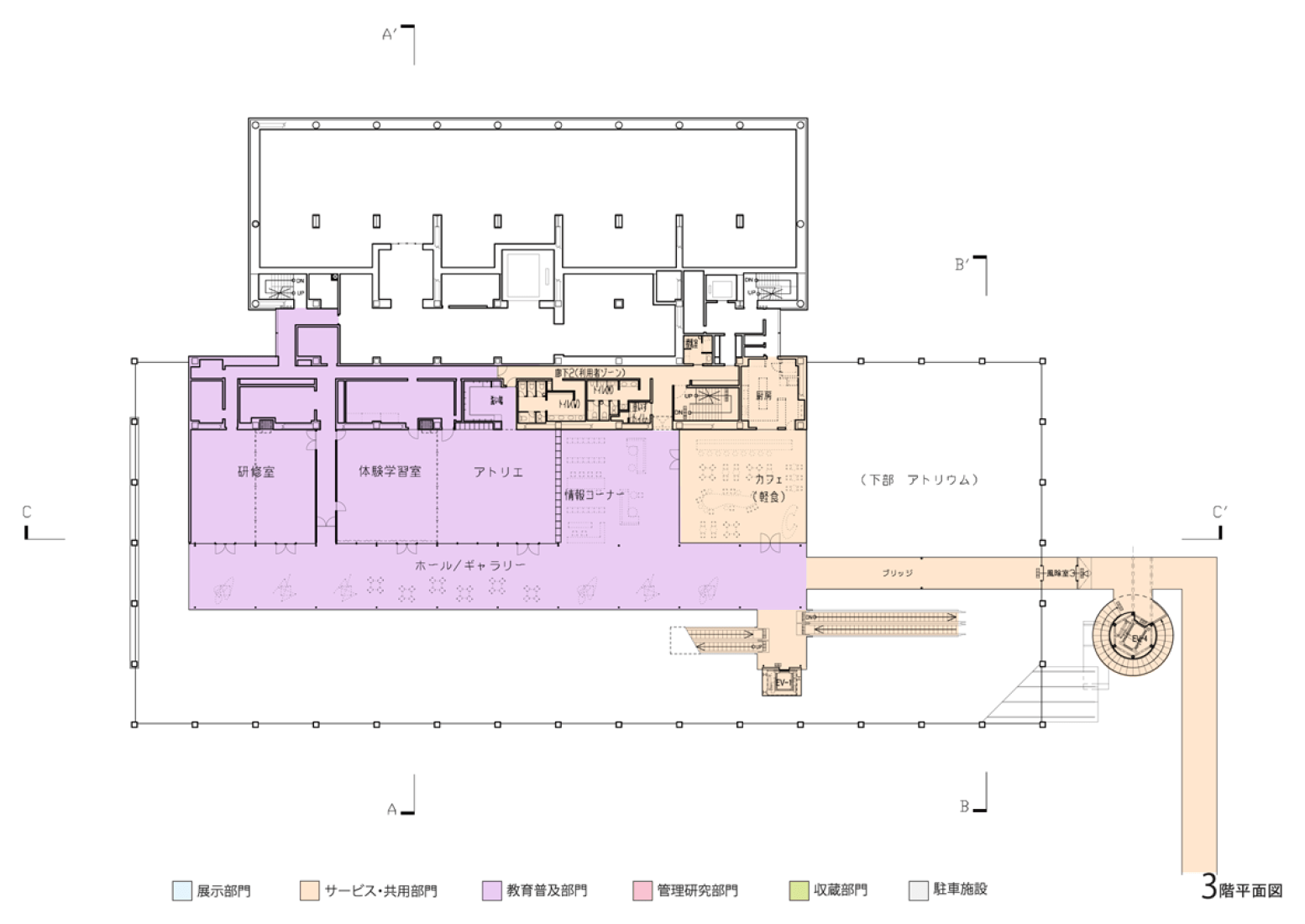 Third floor plan. Oita Prefectural Art Museum by Shigeru Ban. Image courtesy of Oita Prefectural Art Museum.