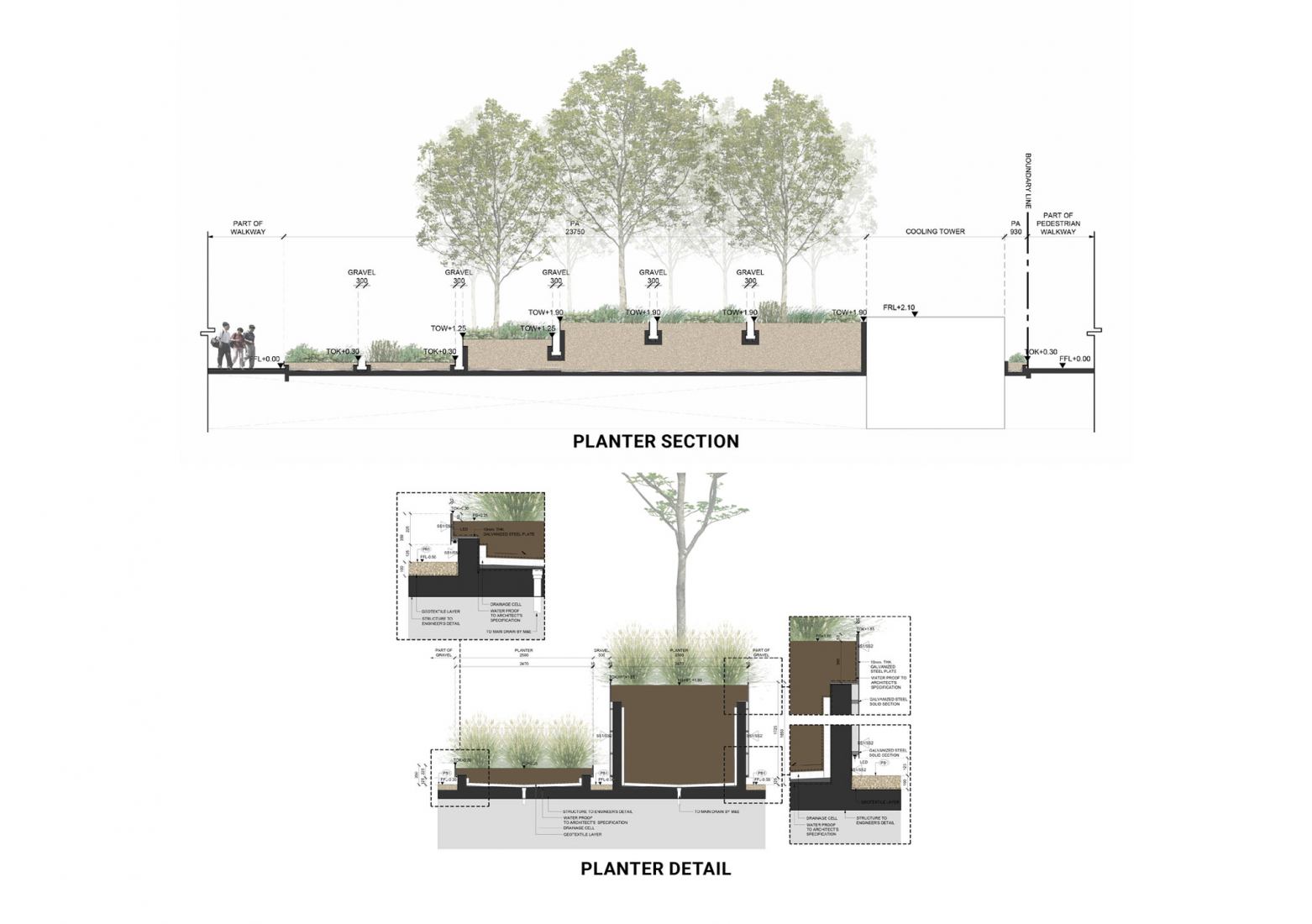 Planter detail. Le Meridien landscape by Shma Company Limited. 