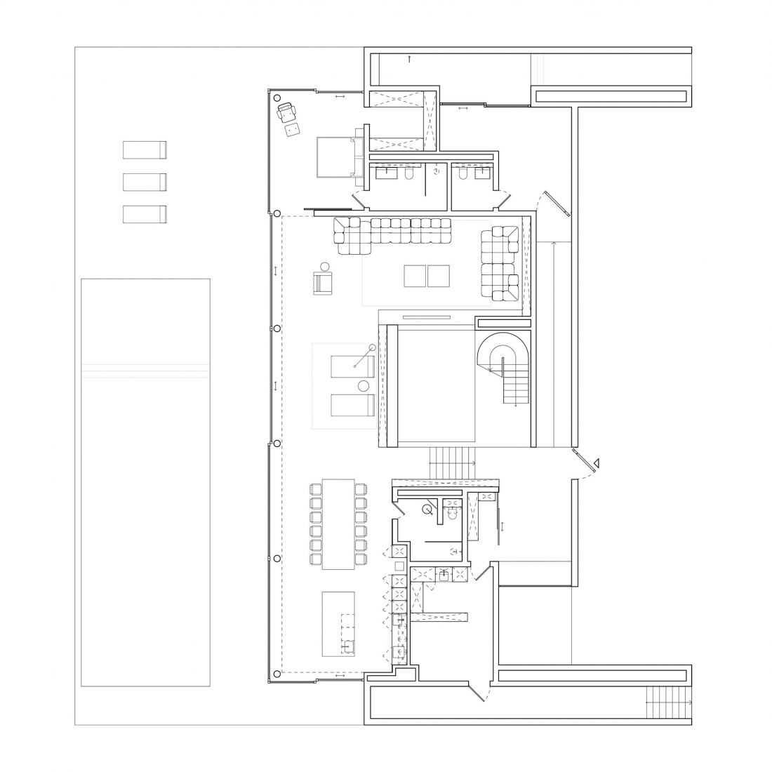 Plano de planta baja. Villa W por SHOVK.