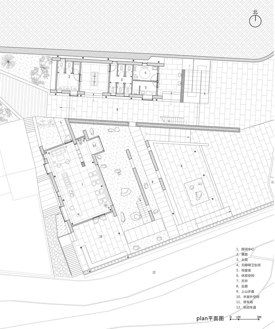 Ground floor plan. Multifunctional Service Center of Liuba Mountain Scenic Area by Shulin Architectural Design.