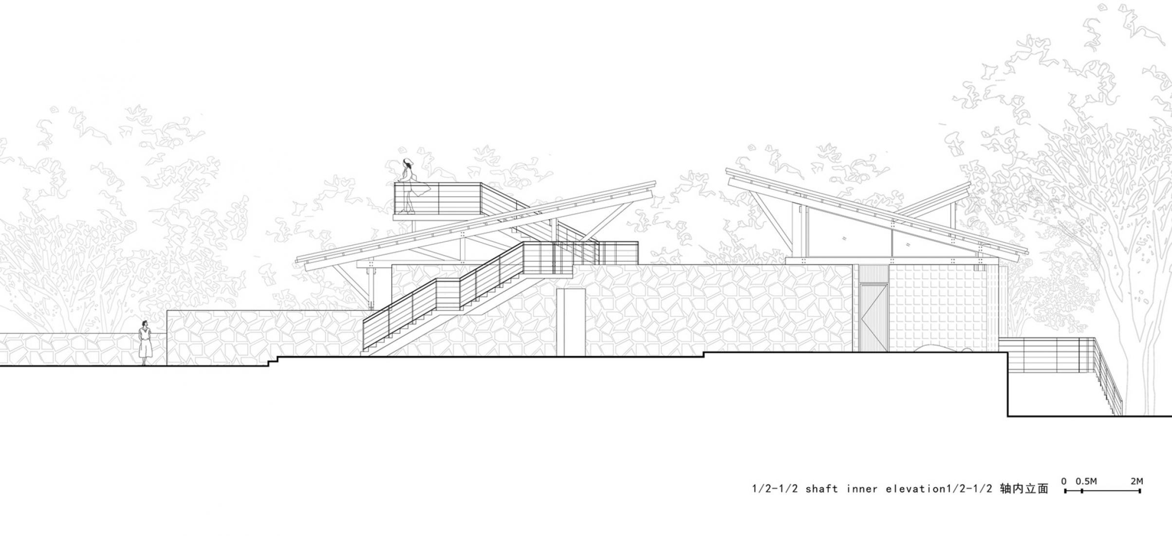 Section. Multifunctional Service Center of Liuba Mountain Scenic Area by Shulin Architectural Design.
