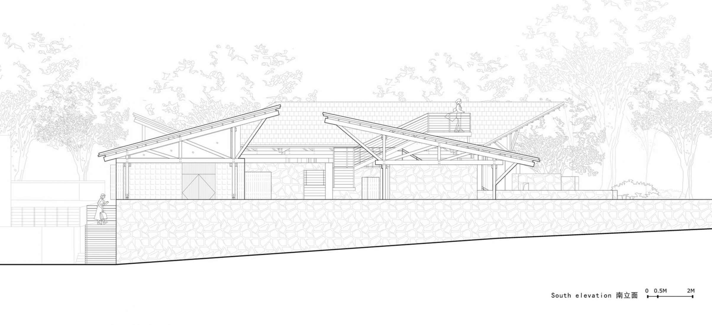 South elevation. Multifunctional Service Center of Liuba Mountain Scenic Area by Shulin Architectural Design.