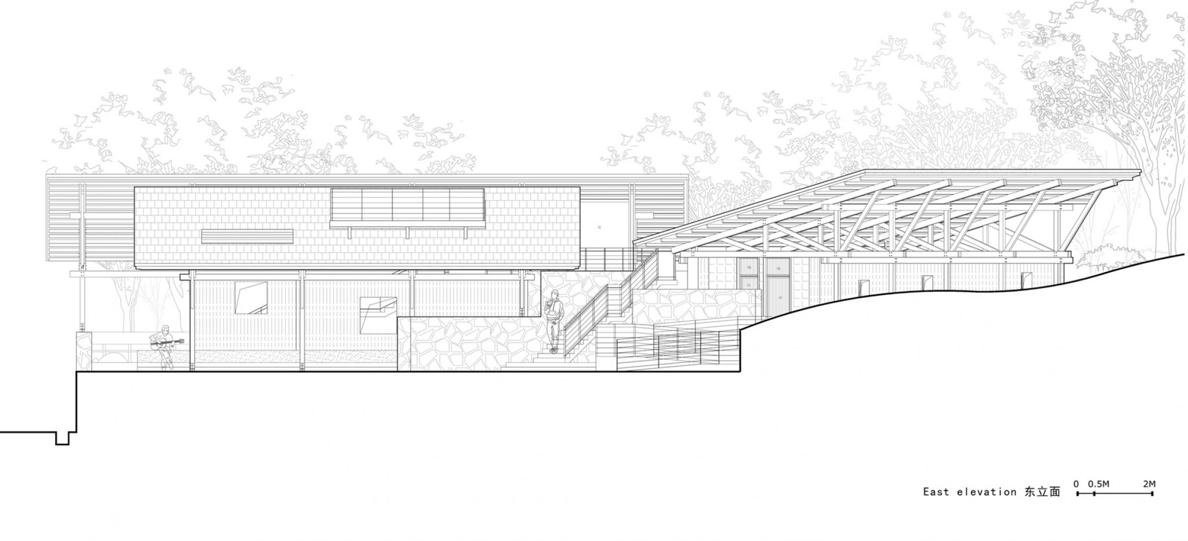East elevation. Multifunctional Service Center of Liuba Mountain Scenic Area by Shulin Architectural Design.