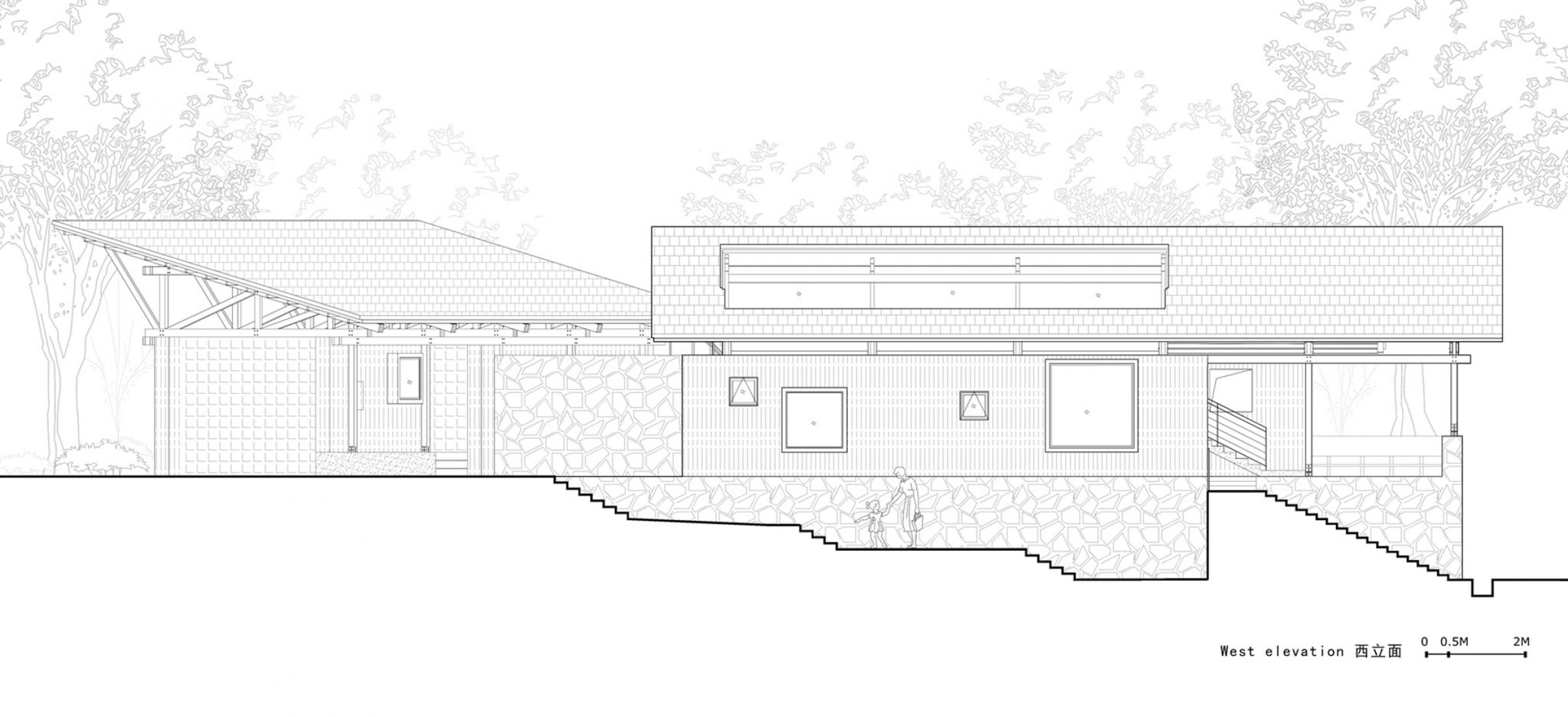 West elevation. Multifunctional Service Center of Liuba Mountain Scenic Area by Shulin Architectural Design.