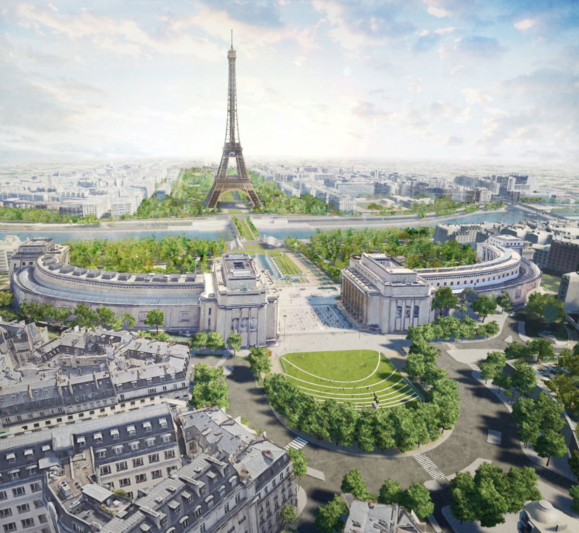 Overview of the Desing. Gustafson Porter + Bowman, Winners of the Site Tour Eiffel Competition. Image courtesy of ©MIR.