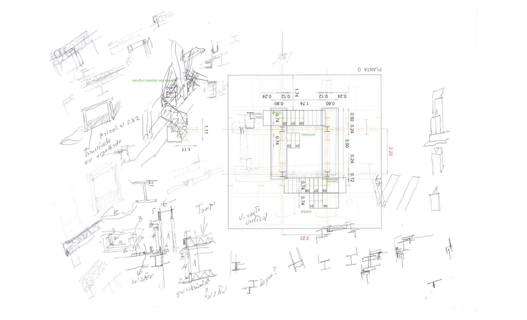 Plano de planta y croquis. Torre en Proença-a-Nova por Álvaro Liza.