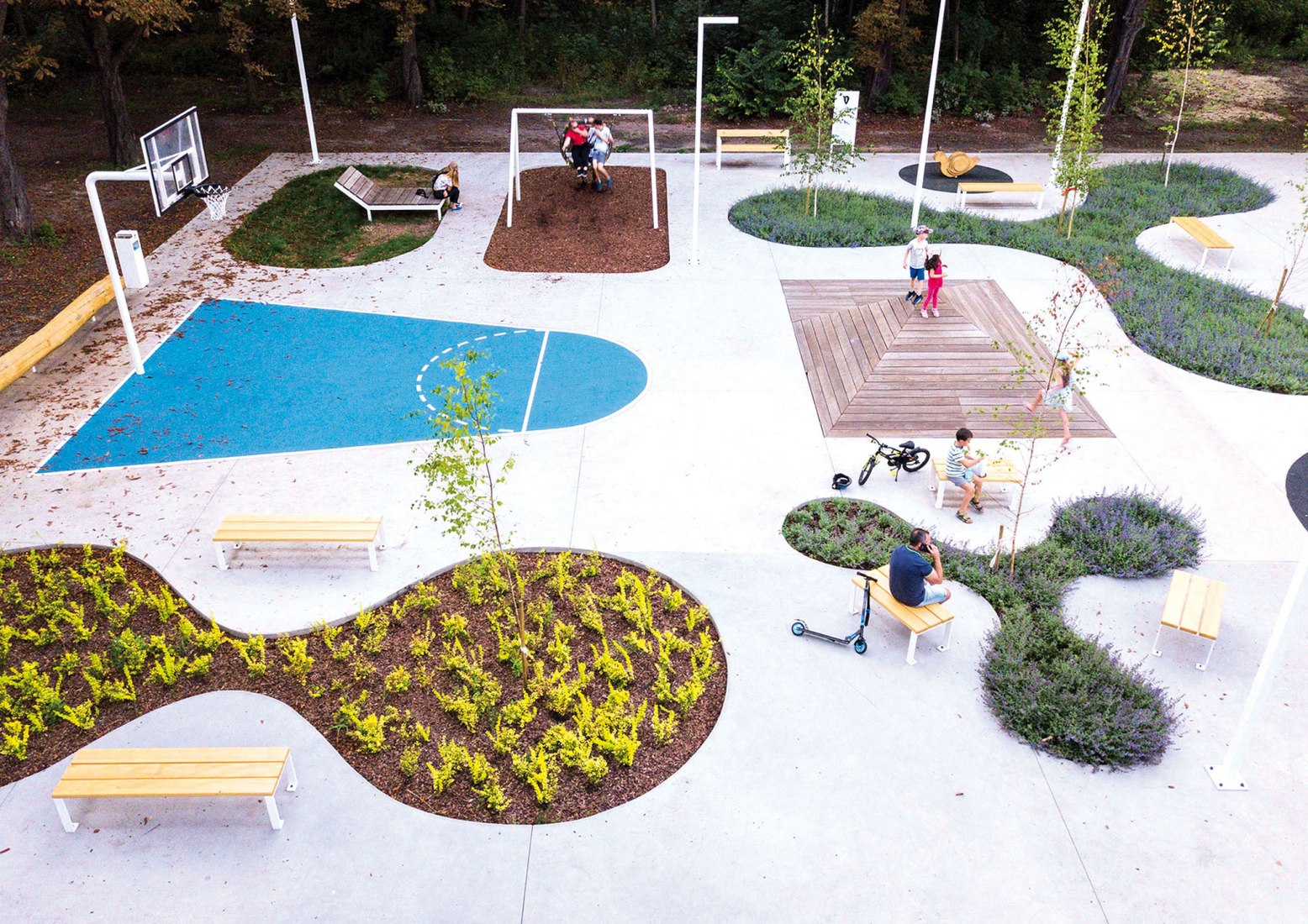 Multifunctional public space - activity zone in Chorzów by SLAS architects. Photograph by Michał Kopaniszyn.