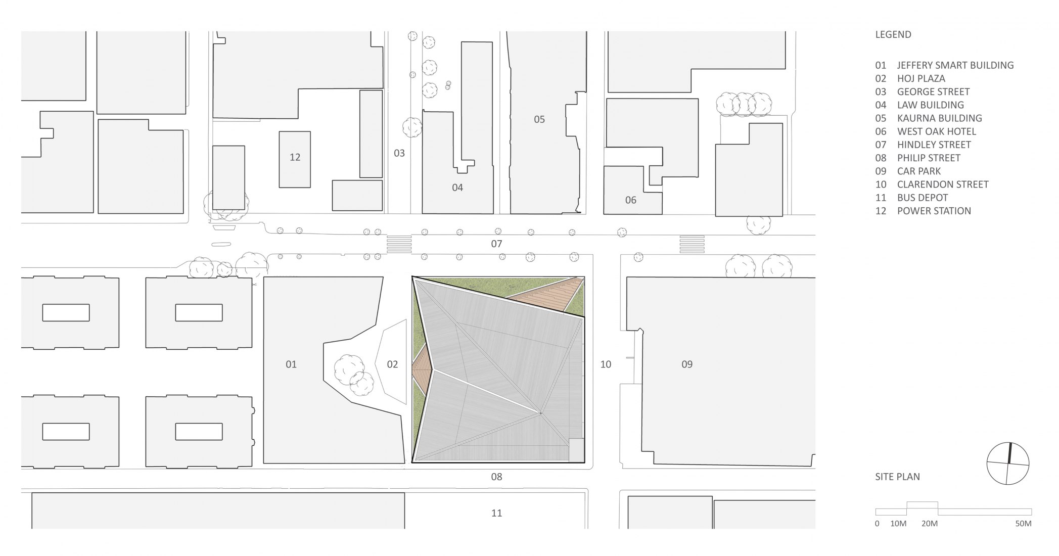 Site plan. UniSA Pridham Hall Adelaide by Snøhetta.