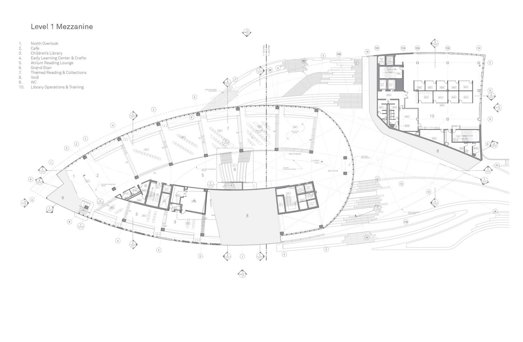 Plano de planta intermedia. Nueva Biblioteca Central de Calgary de Snøhetta + DIALOG.