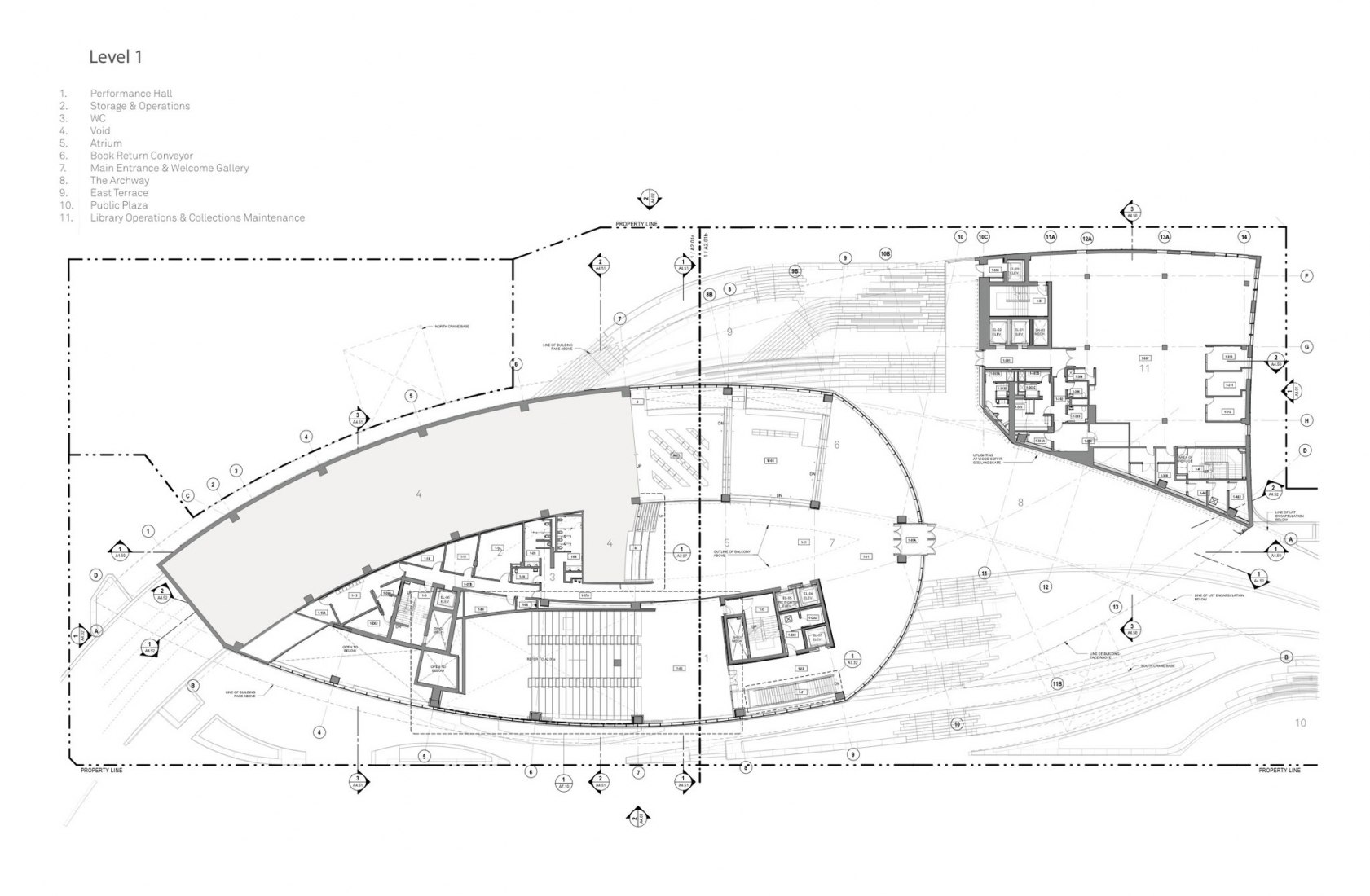 Plano de planta primera. Nueva Biblioteca Central de Calgary de Snøhetta + DIALOG.
