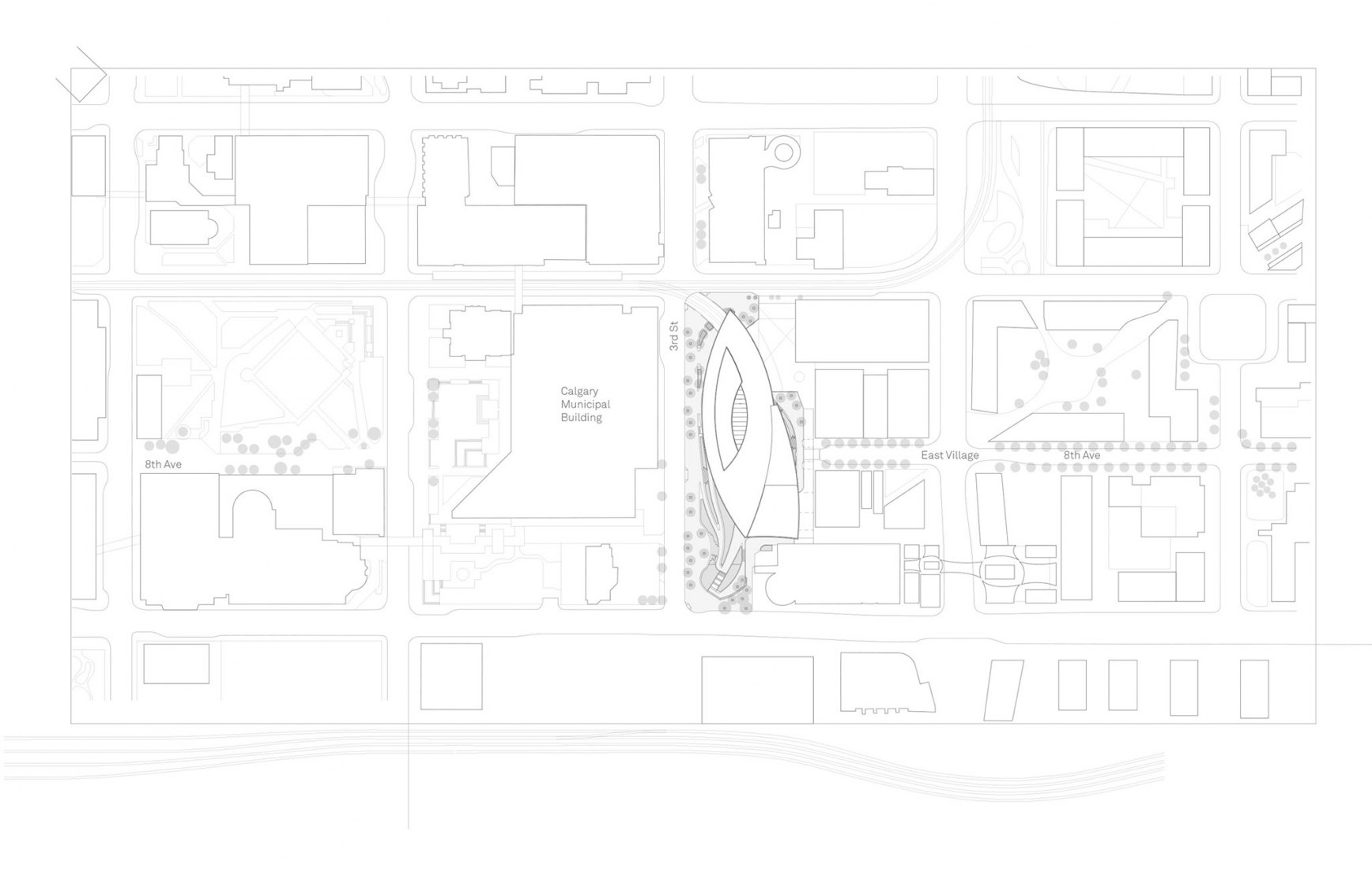 Plano de situación. Nueva Biblioteca Central de Calgary de Snøhetta + DIALOG.