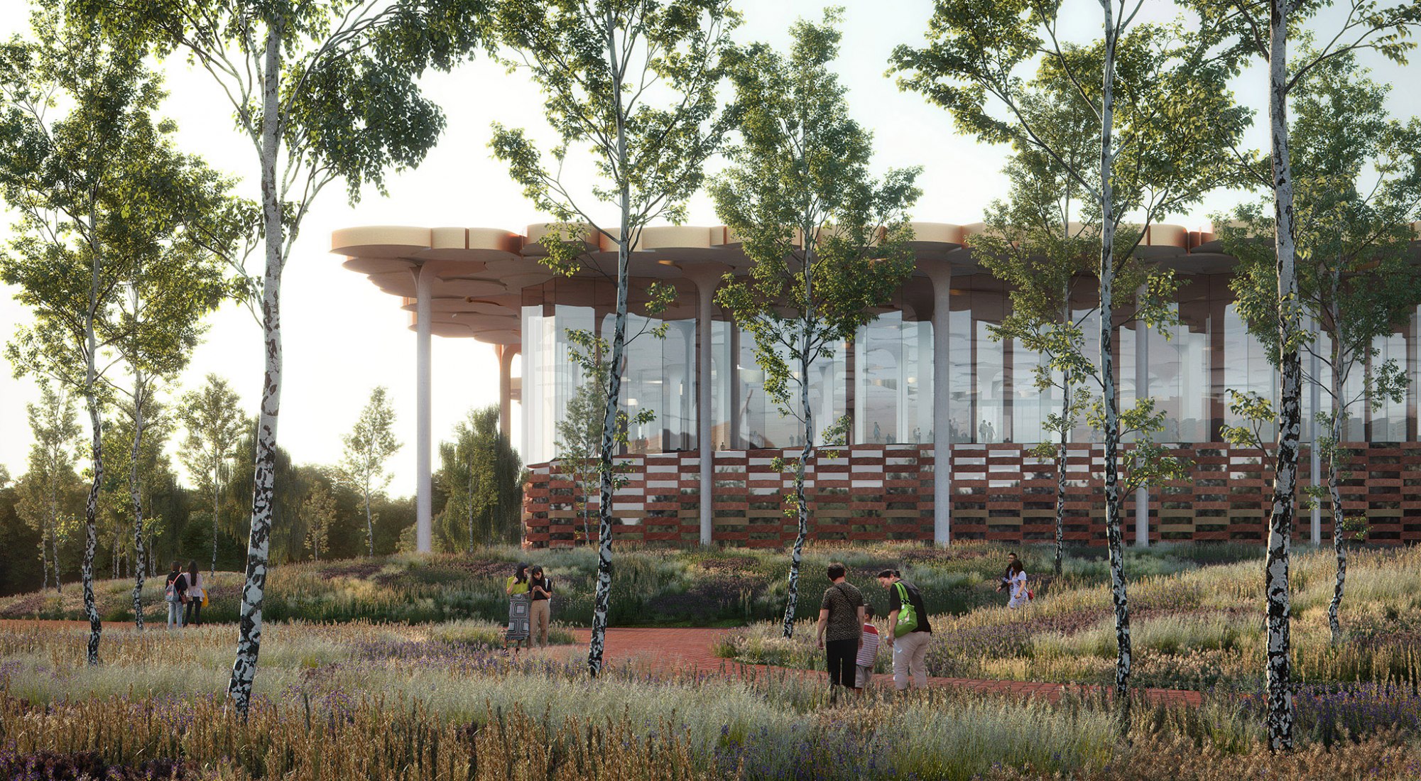 Pradera. Nueva biblioteca del subcentro en Pekín por Snøhetta. Visualización por Plomp
