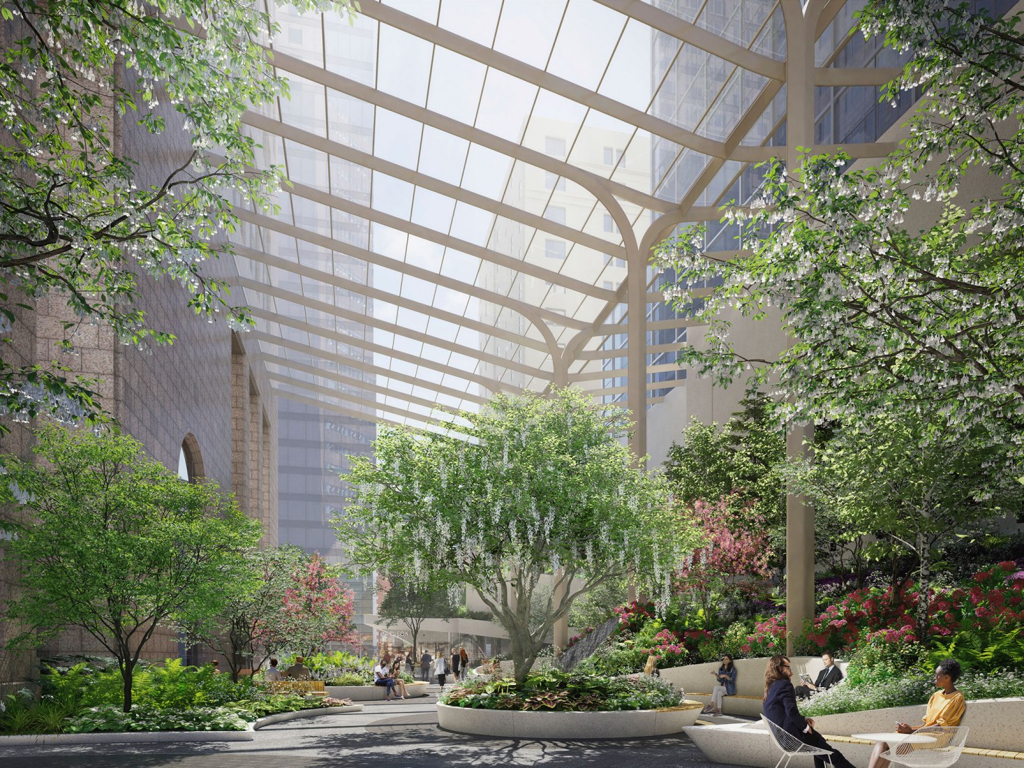 Proyecto para el jardín del 550 Madison Garden de Snøhetta. Visualización de Snøhetta y MOARE
