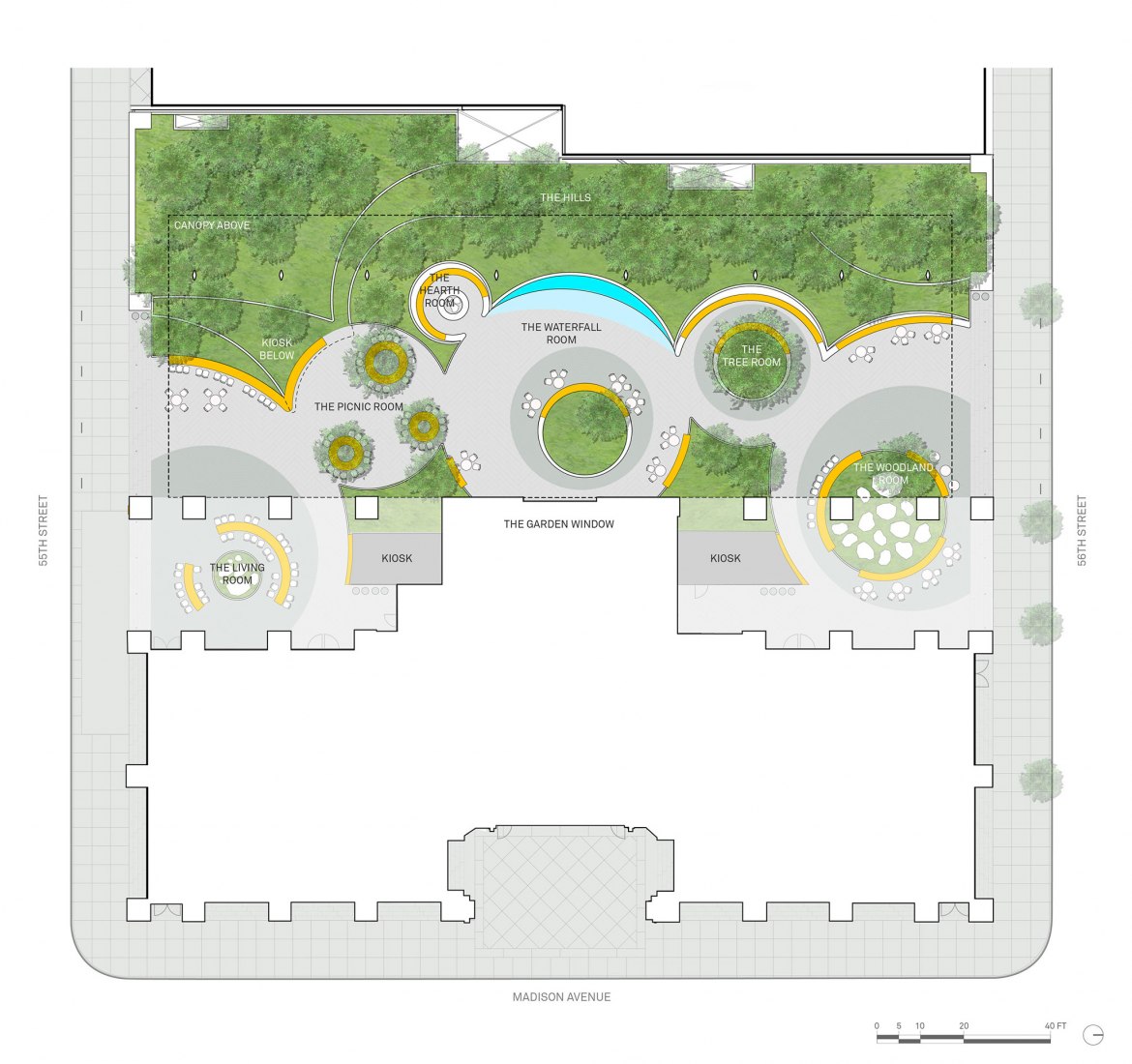 Plano de planta. Proyecto para el jardín del 550 Madison Garden de Snøhetta.