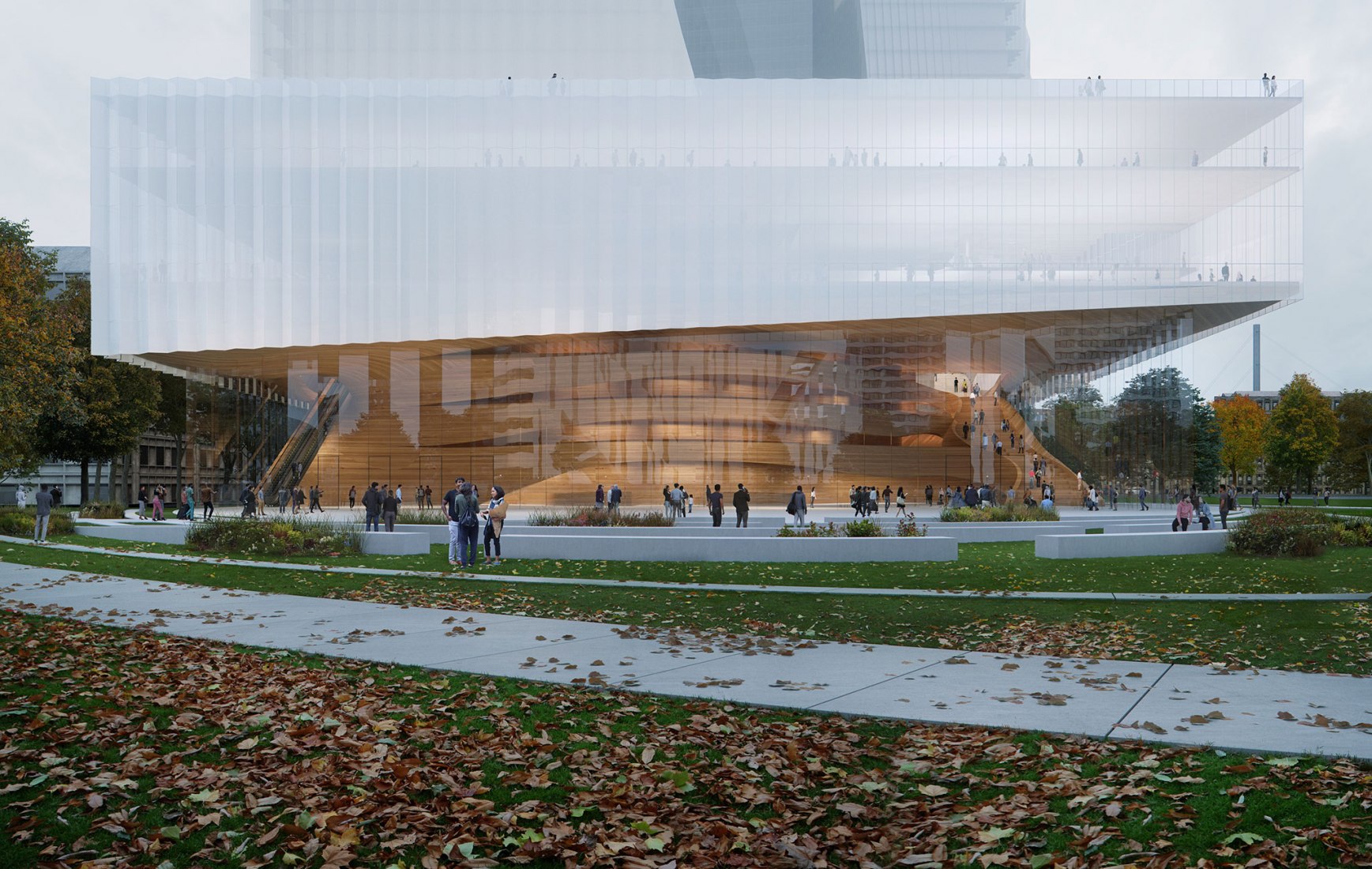New Opera House for Düsseldorf by Snøhetta. Rendering by Plomp