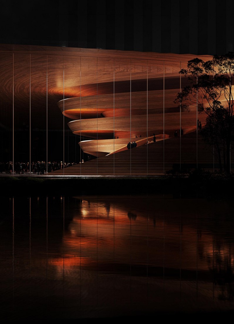 New Opera House for Düsseldorf by Snøhetta. Rendering by MIR