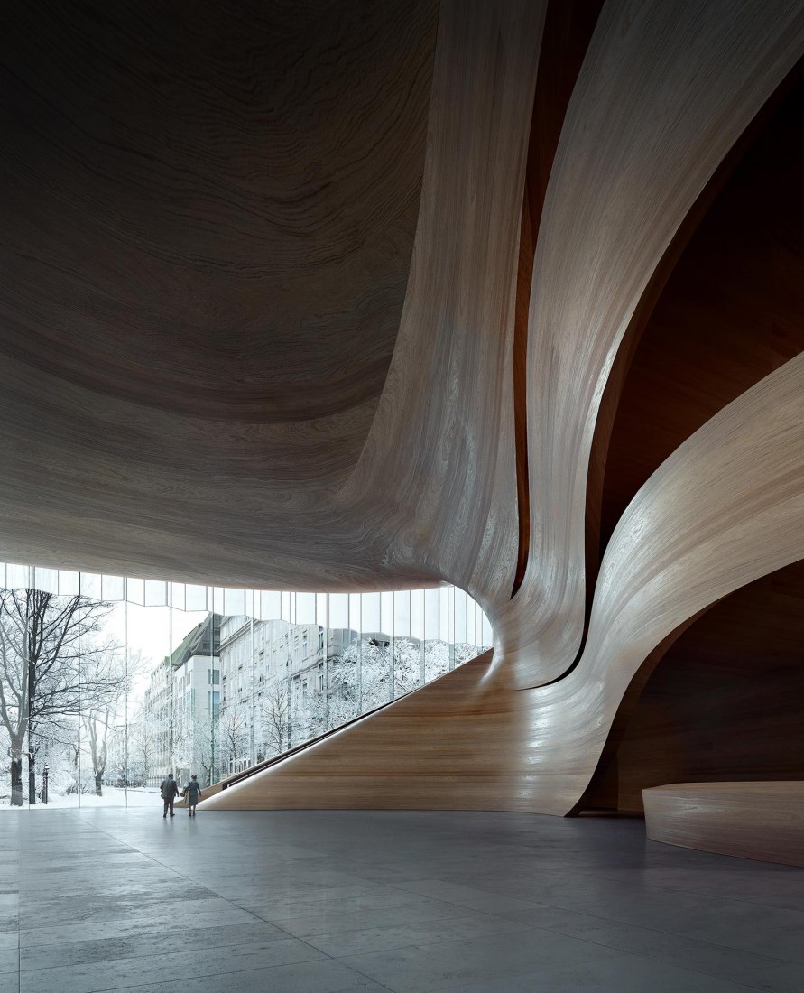 New Opera House for Düsseldorf by Snøhetta. Rendering by MIR