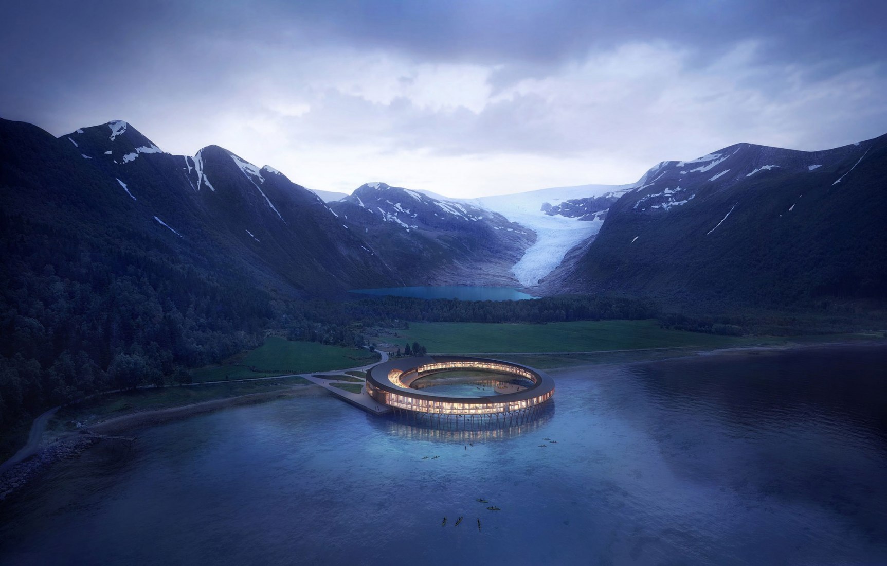 Overview. Svart Hotel by Snøhetta. Image © Snøhetta/Plompmozes